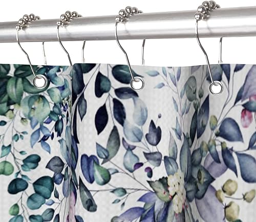 Miniatura 4 de Yeele Cortina de ducha de plantas de 72 x 72 pulgadas, juego de cortinas de ducha de acuarela azul marino, arte contemporáneo de primavera con