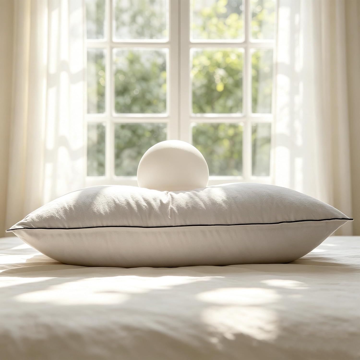 65% Duck Down 3-Chamber Pillow Queen Size, Cotton Blend Cover, Set of 1 | Luxurious Hotel Collection Bed Pillows, Down and Feather Filled Pillow Inserts, Noiseless and Softer Blend Cover for Sleeping