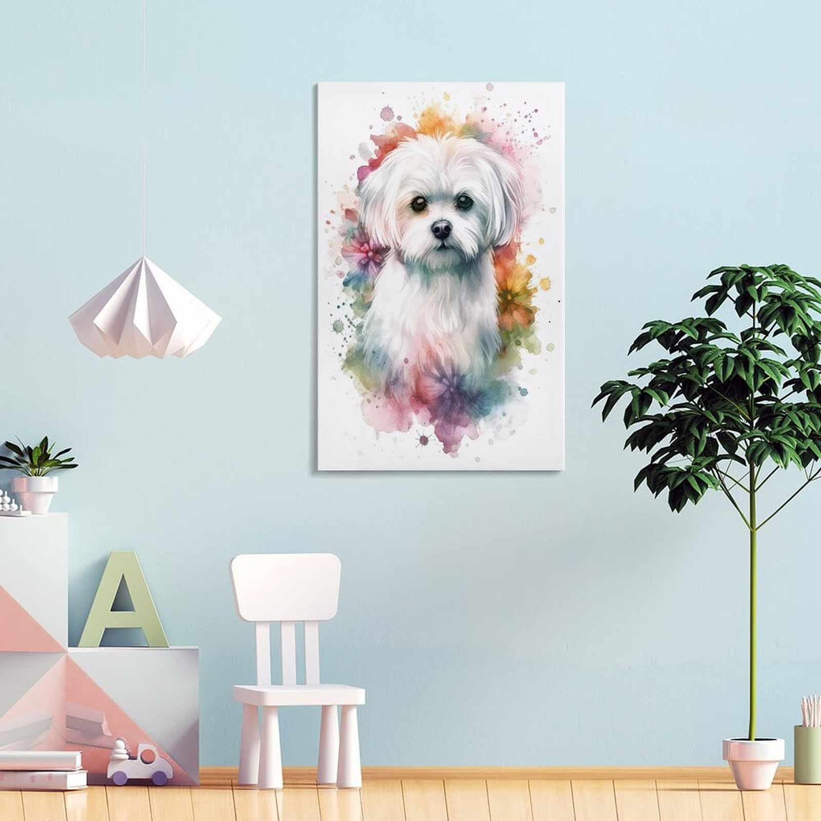 aaaaab Wanddekorationsposter mit Malteser-Hund in Aquarell, Leinwanddruck, modernes Leinwandbild, Wandbehang für Heimdekorationen, 40 x 60 cm