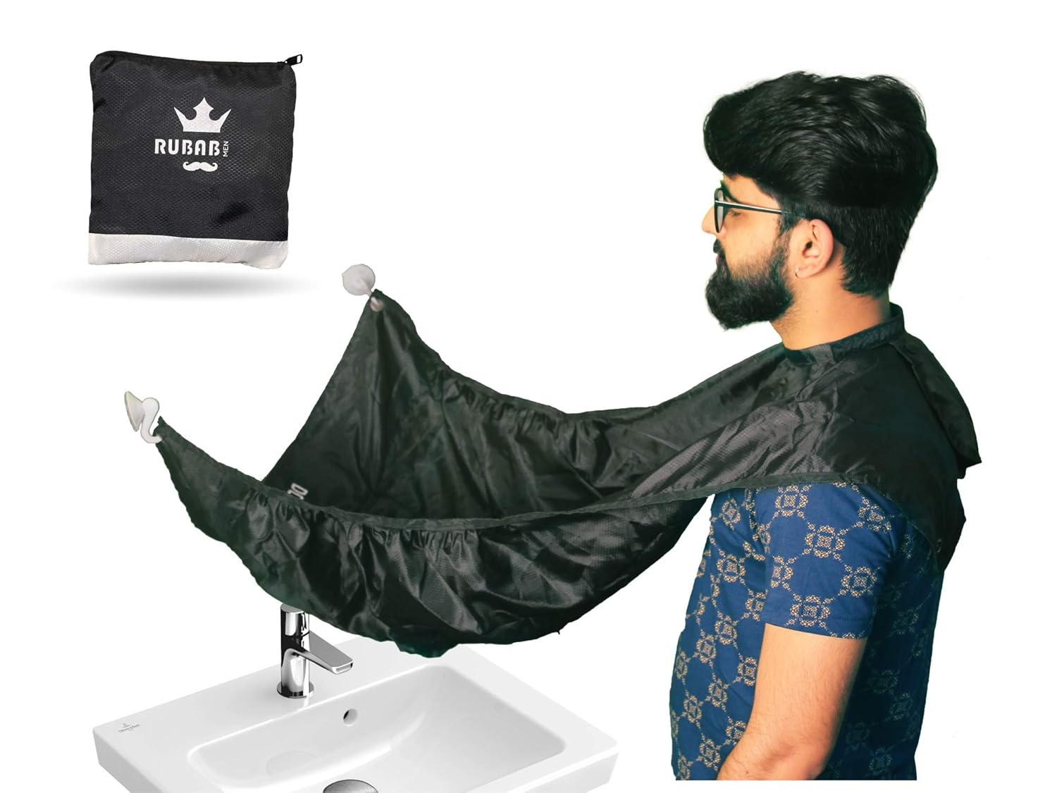 RUBAB MEN Beard Shaving Apron with Self-Folding Design | Beard Trimming at Home a Breeze with No More Mess or Clogged Sinks | Beard Bib Hair Catcher Shave Cloth | Ultimate Gift for Him