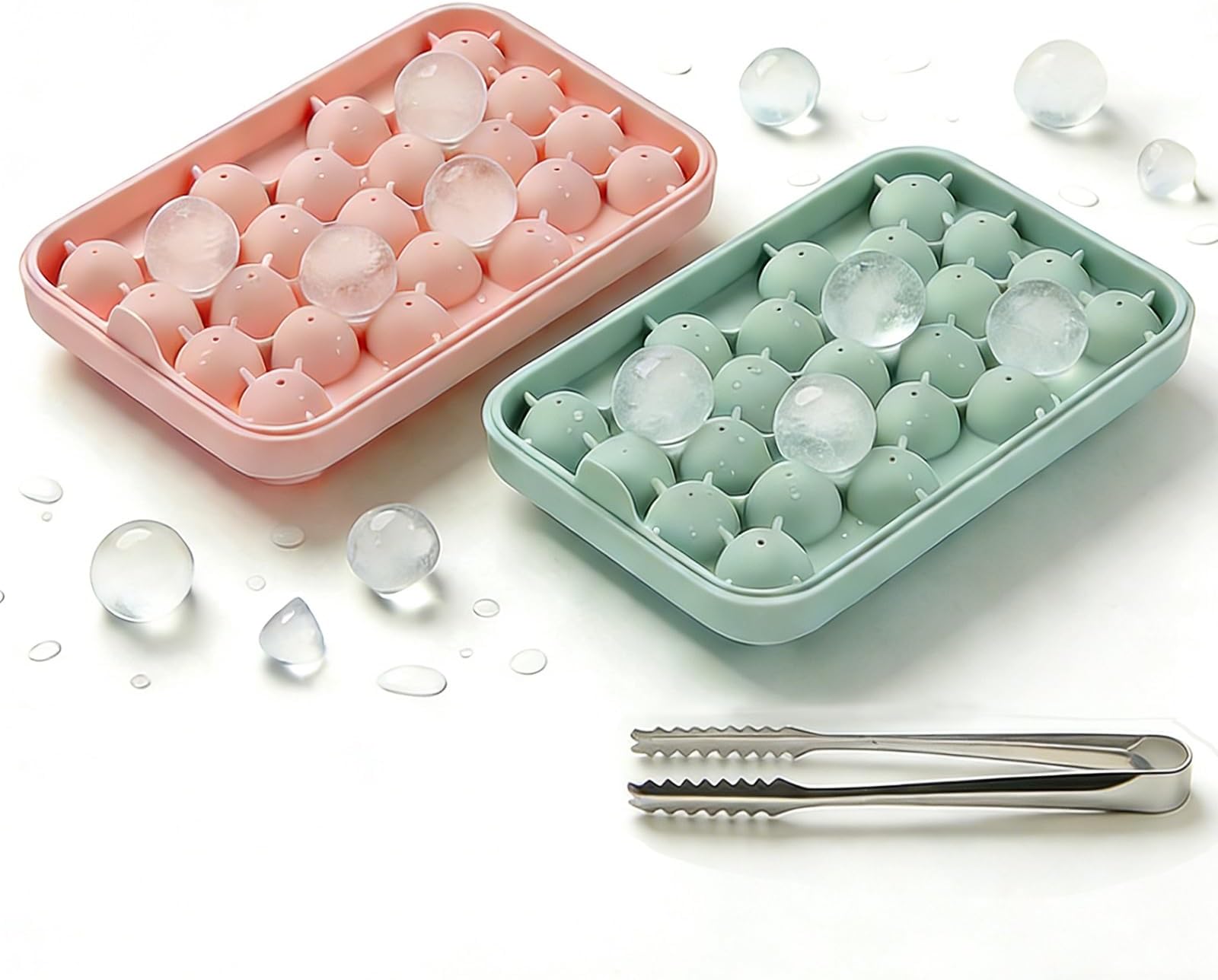 2 Pack Round Ice Cube Trays, Silicone 25 Small Ice Balls Maker with Lid for Freezer, BPA-Free, Easy-Release Ice Molds for Whiskey, Cocktails, Coffee, Drinks, Juice
