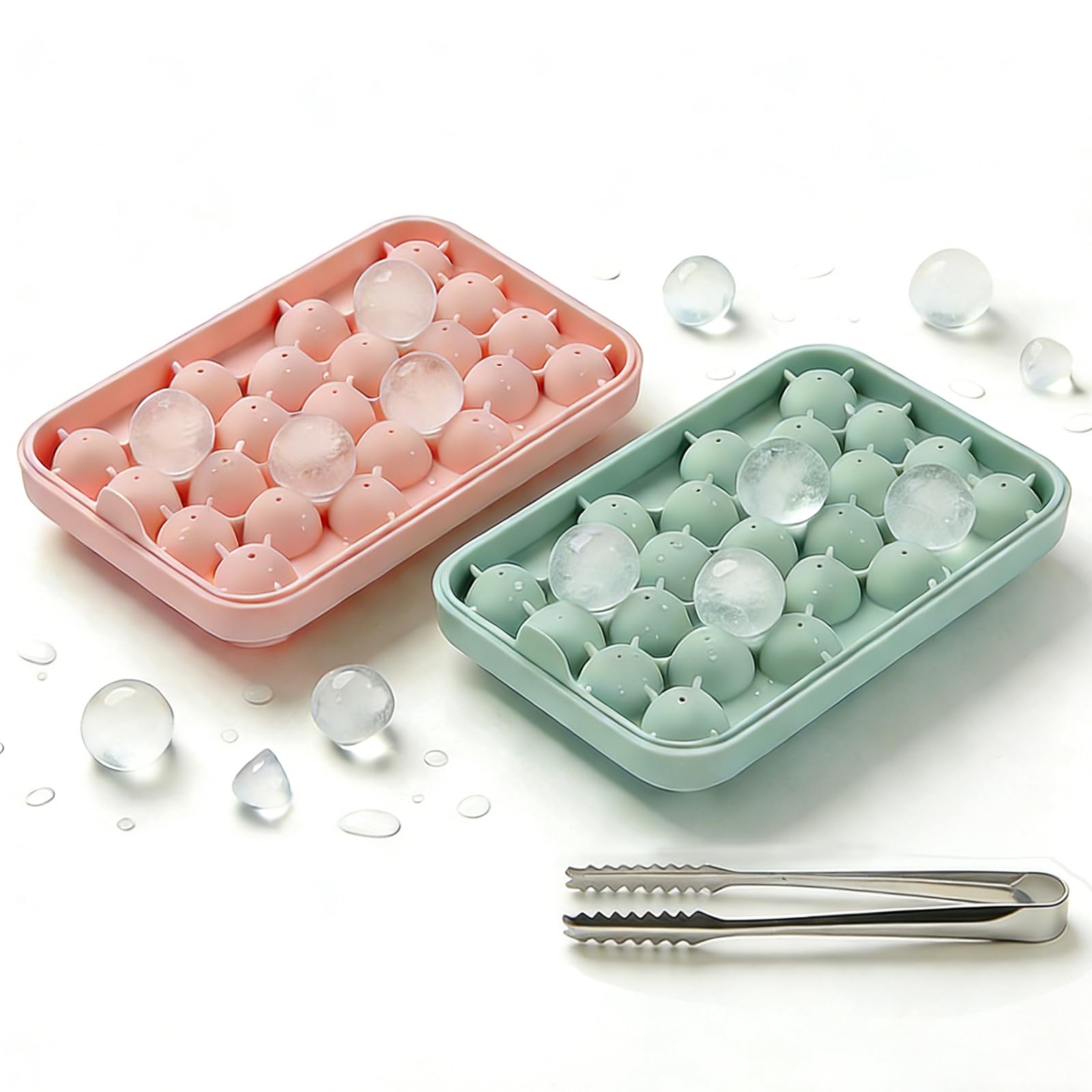 2 Pack Round Ice Cube Trays, Silicone 25 Small Ice Balls Maker with Lid for Freezer, BPA-Free, Easy-Release Ice Molds for Whiskey, Cocktails, Coffee, Drinks, Juice