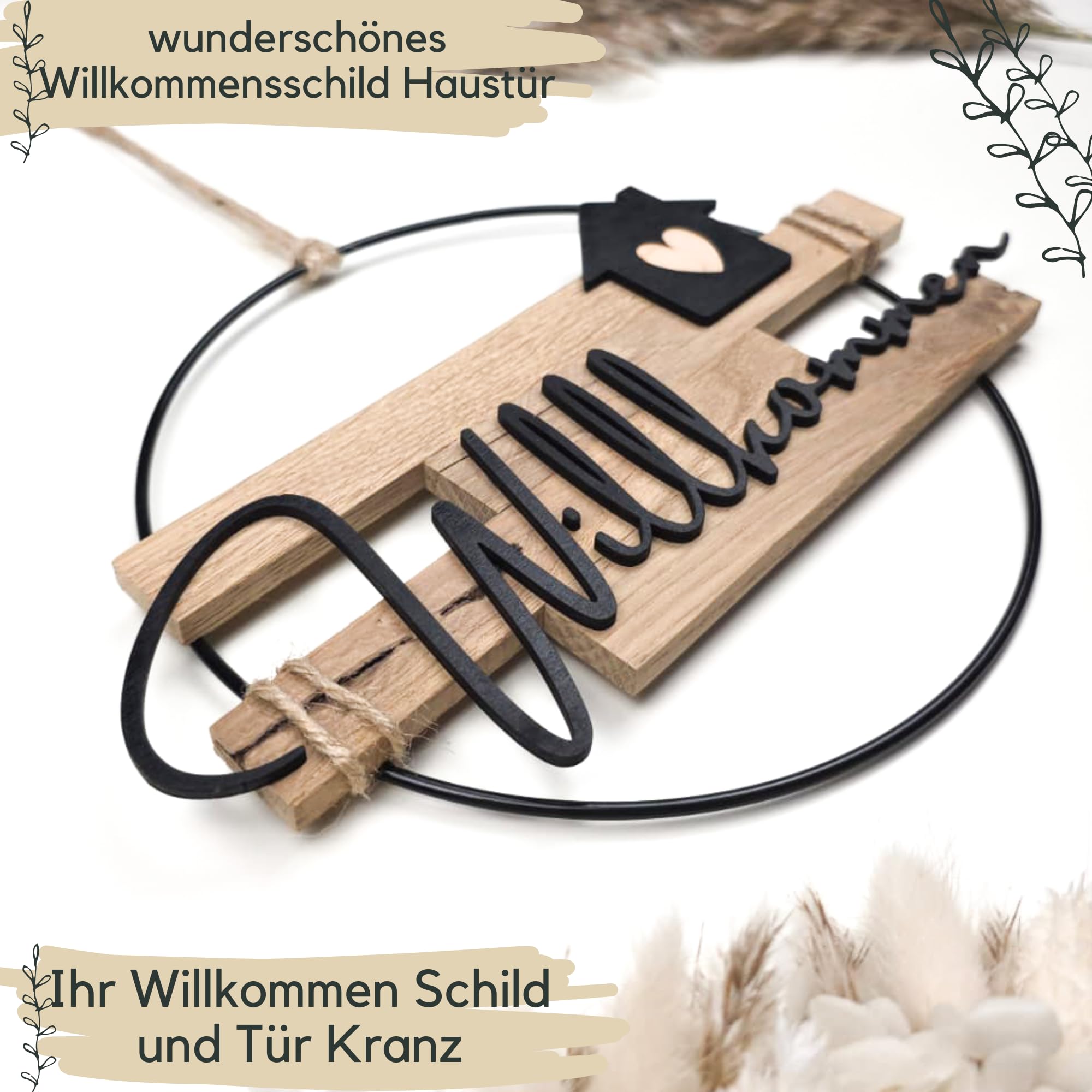 Türkranz Willkommen aus Holz | 20cm, 25cm und 30cm | Türkranz ganzjährig | Willkommen Schild Haustür | Haustürdeko | (30cm)