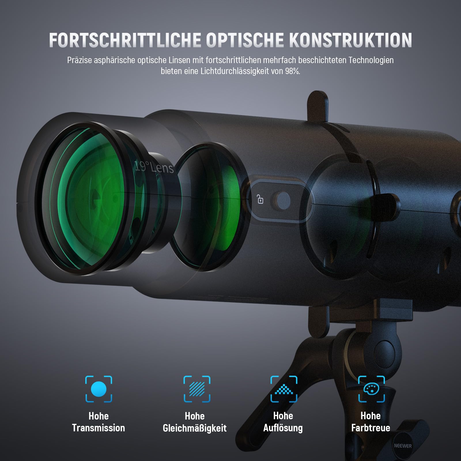 Neewer LS-300 Spotlight Optischer Snoot für 300W Bowens Mount LED Videoleuchten mit 16x GOBO 19Â Projektionsobjektiv 98% Geometrischer Former für kreative Fotografie Beleuchtung – Bild 5