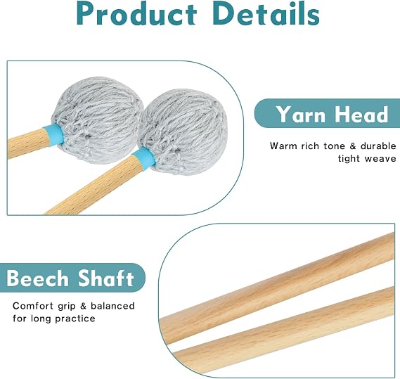 Professional Marimba Mallets -M3 Hard Yarn Heads with Beech Handle