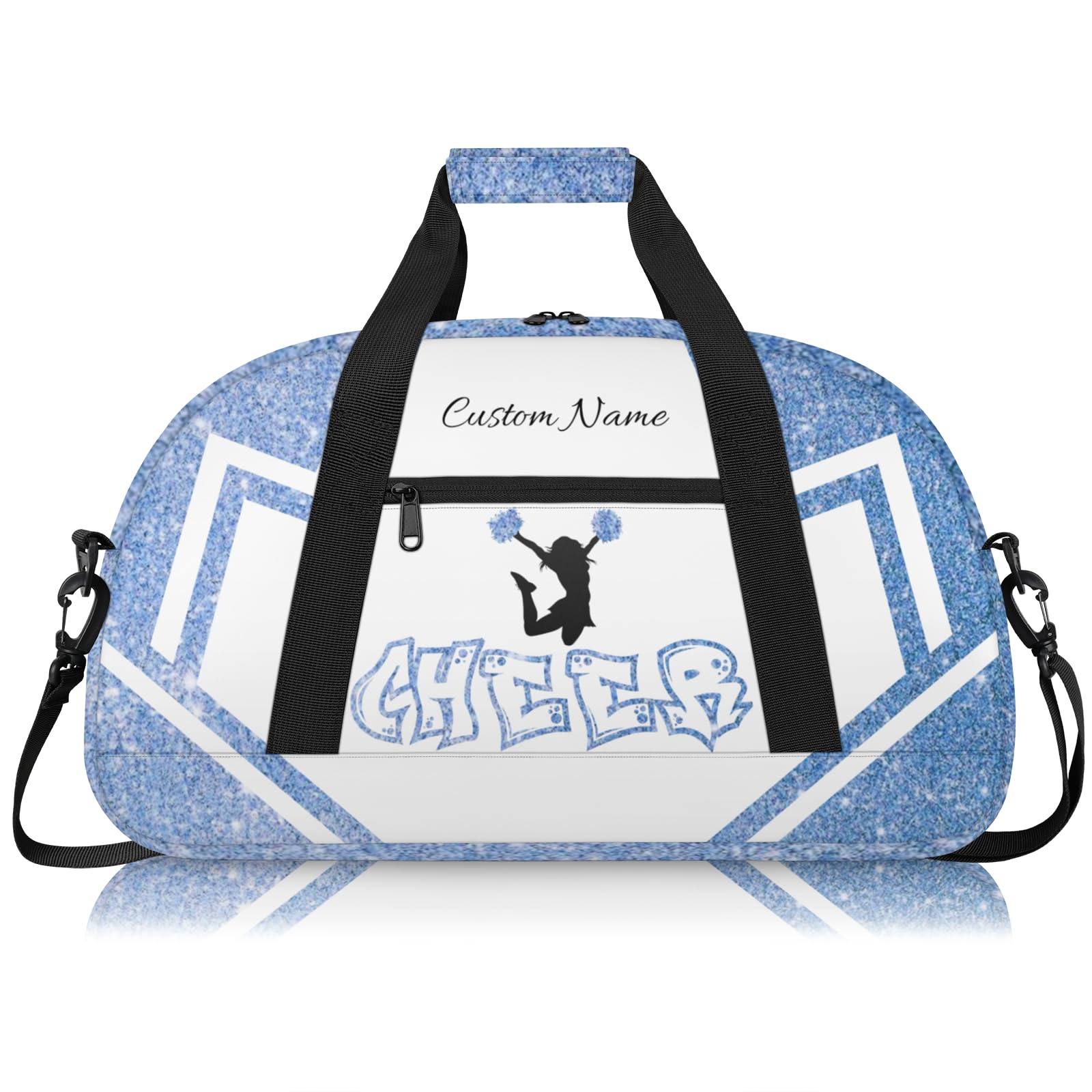 Personalised Cheerleading Duffel Bag for Girls | Custom Name Waterproof Sports Bag for Cheer, Gym & Travel | Cheerleader Team Gifts Bag with Adjustable Shouler Strap, Cheer Blue Glitter