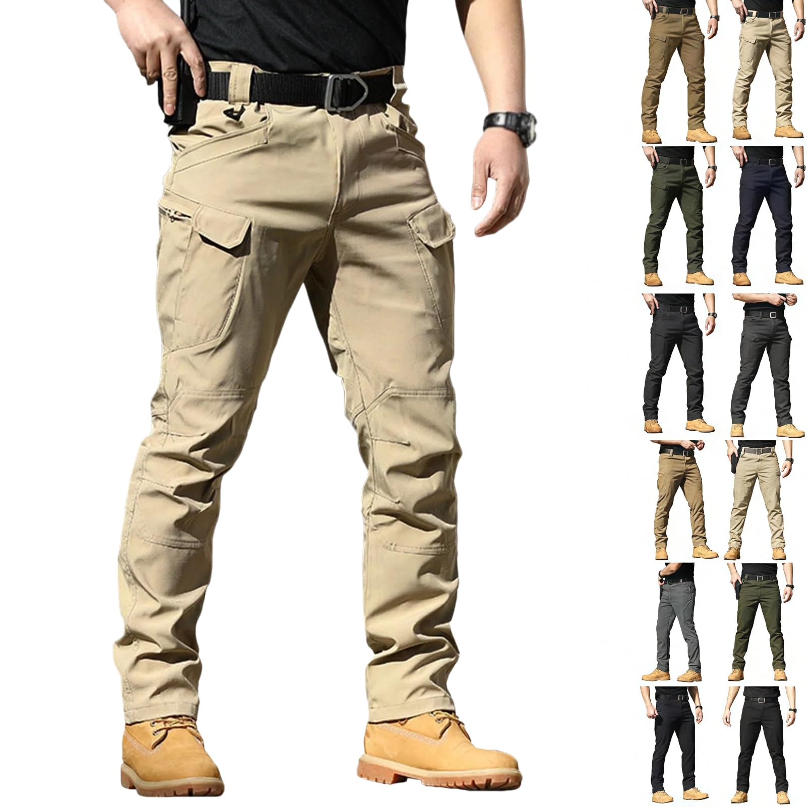 Cargo Work Pants for Men Tactical Stretch Waterproof Travel Casual Hiking Trouser with Multi Pockets (No Belt)
