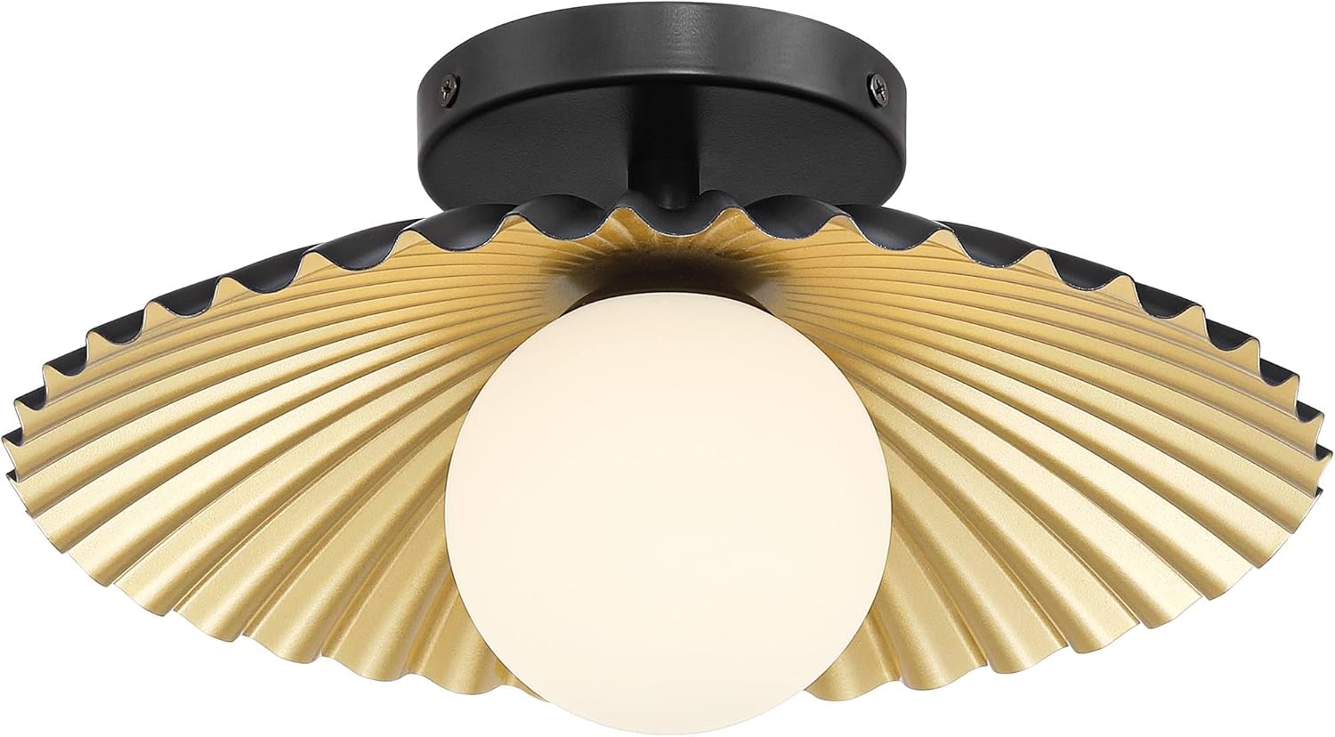 Franklin Iron Works Rosa 11 1/2" Mid Century Modern Semi Flush-Mount Ceiling Light Fixture Kitchen Foyer Hallway Globe LED Dimmable Matte Black and Gold Finish Metal Bedroom Bathroom Entryway