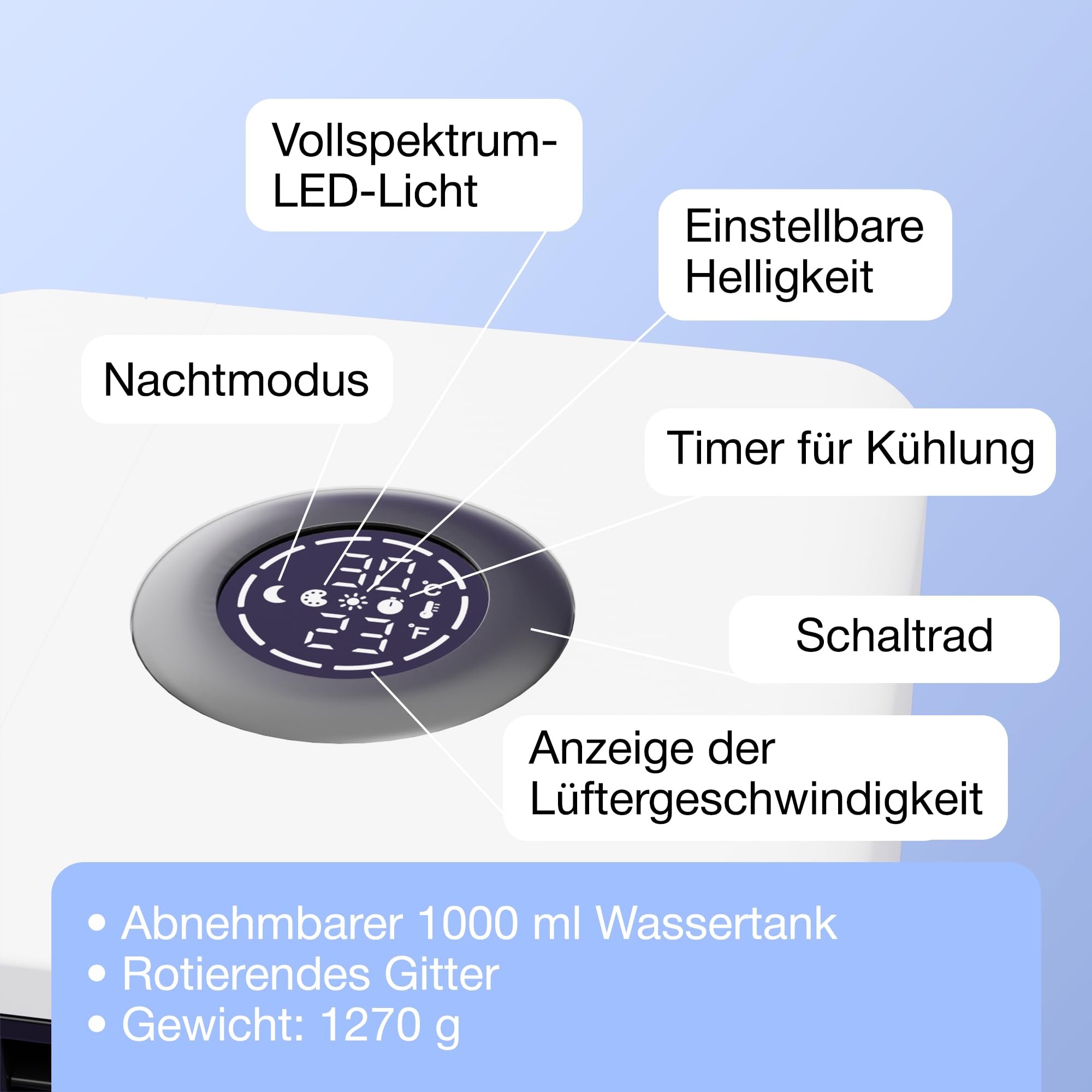 Evapolar evaLIGHT Plus Luftkühler & Luftbefeuchter - Tragbarer Kühl-Ventilator mit Vollspektrum-LED-Hintergrundbeleuchtung - Flüsterleise, einfach zu bedienen, stilvoll, effizient – Weiß