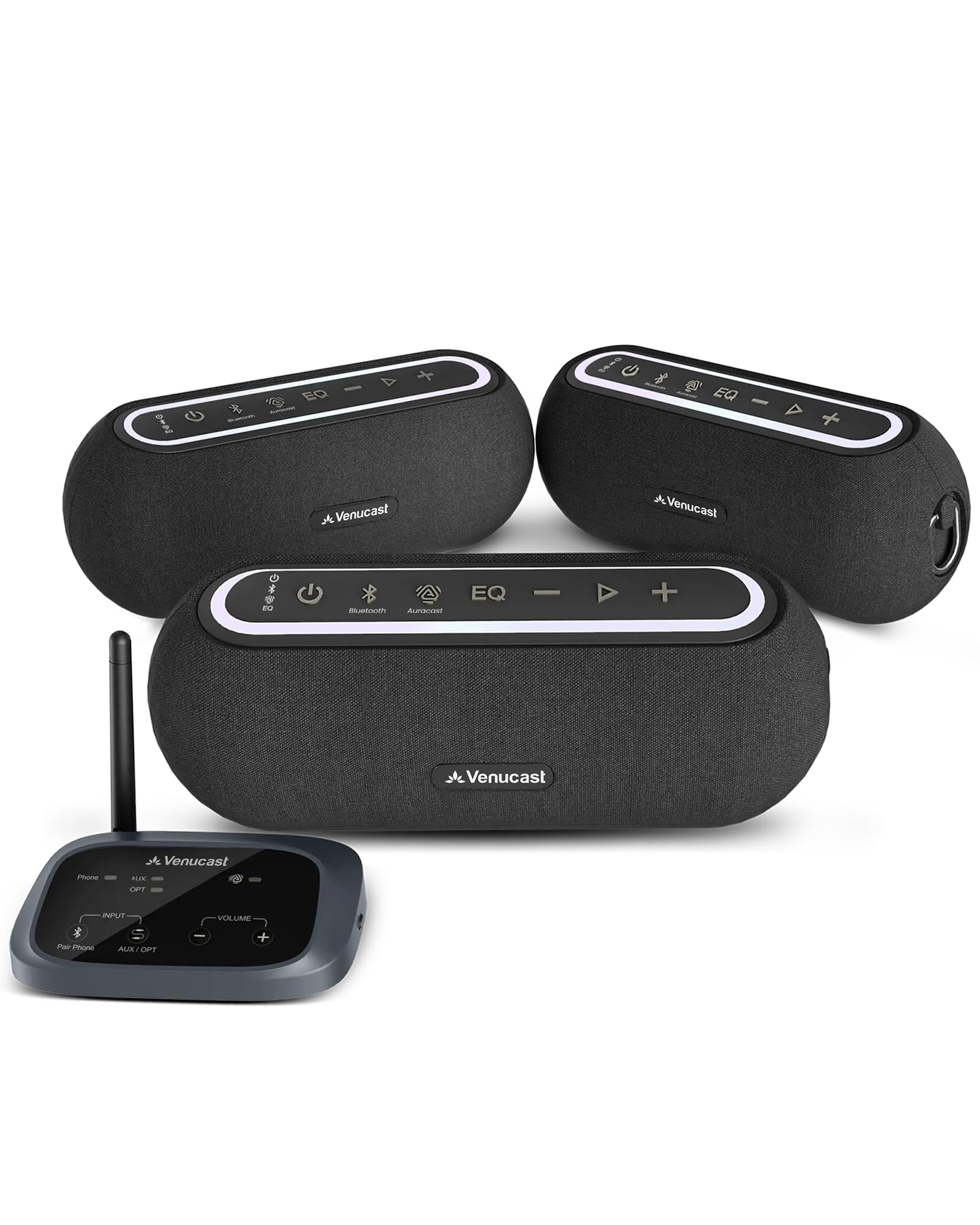Venucast Harmony A2 – Sistema Di Altoparlanti Wireless Auracast Per Audio Di Sottofondo In Casa, Espandibile, Controllo A Un Pulsante, Bluetooth/Ottico/AUX, Per Negozi E Piccoli Ambienti