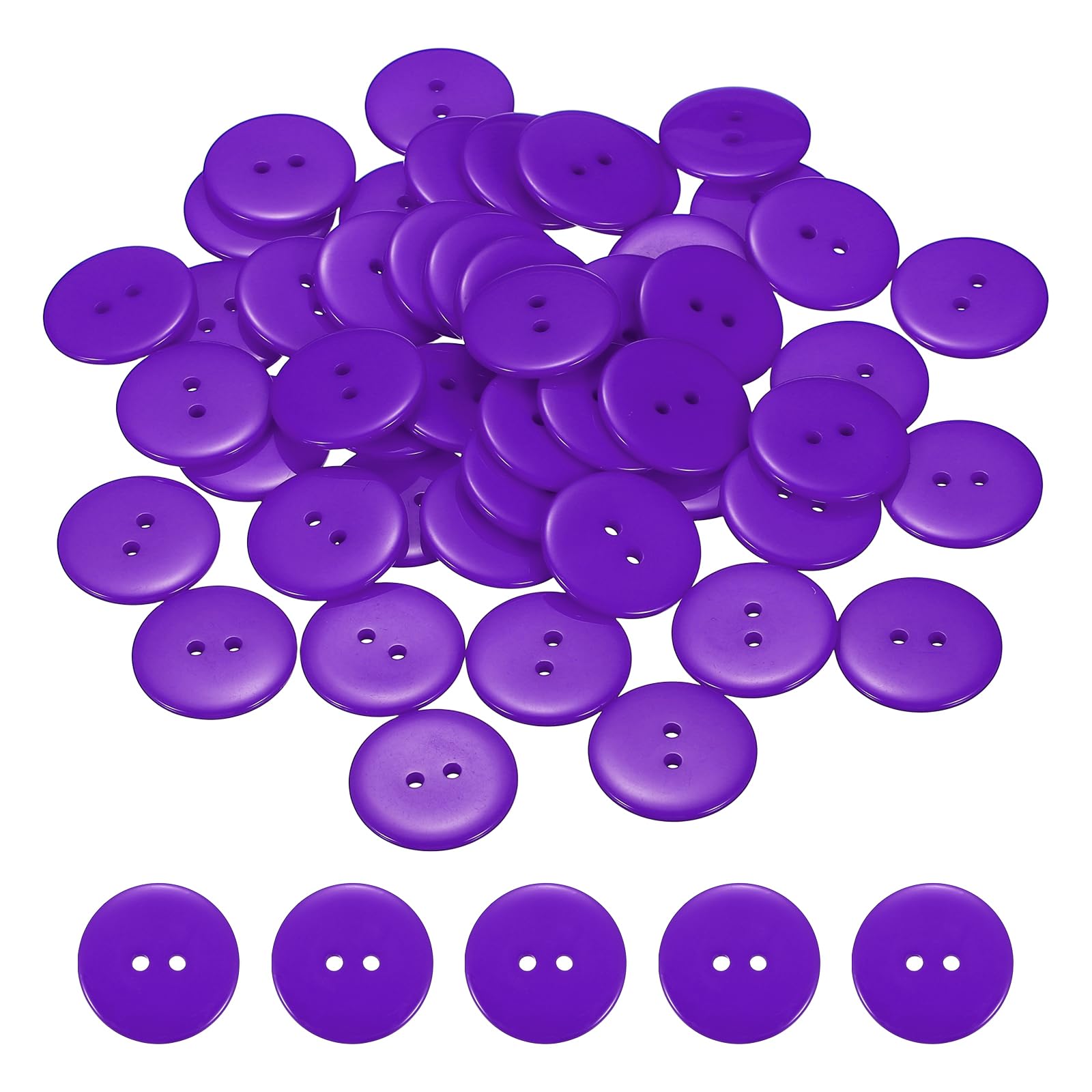Muiltvoe 50pcs Resin Sewing Button, 25mm (1-inch) 2 Holes Round Craft Decorative Buttons for Coat Clothes Holiday Decoration, Purple
