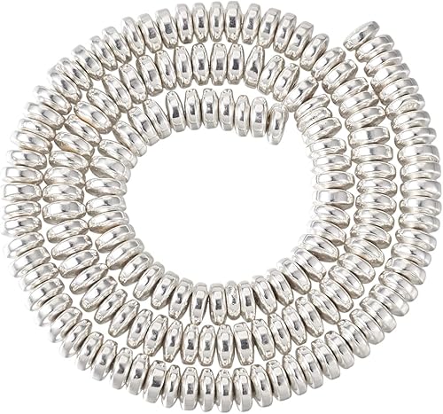 Cheris - 125 cuentas de metal Heishi de 0.236 x 0.118 pulgadas (0.236 x 0.118 in) chapadas en plata, no magnéticas, cuentas sueltas de hematita