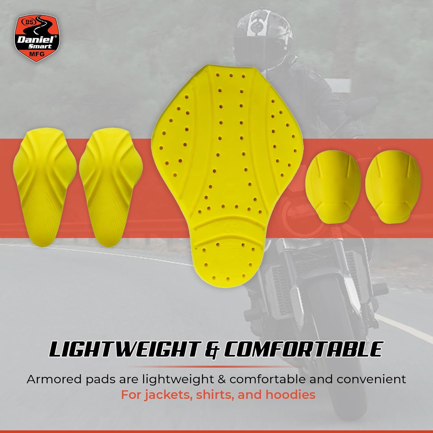 Daniel Smart 5 Pcs Motorcycle Armor Pad Elbow Shoulder Back Removable Armored Set for Motorcycle Jackets and Flannels.