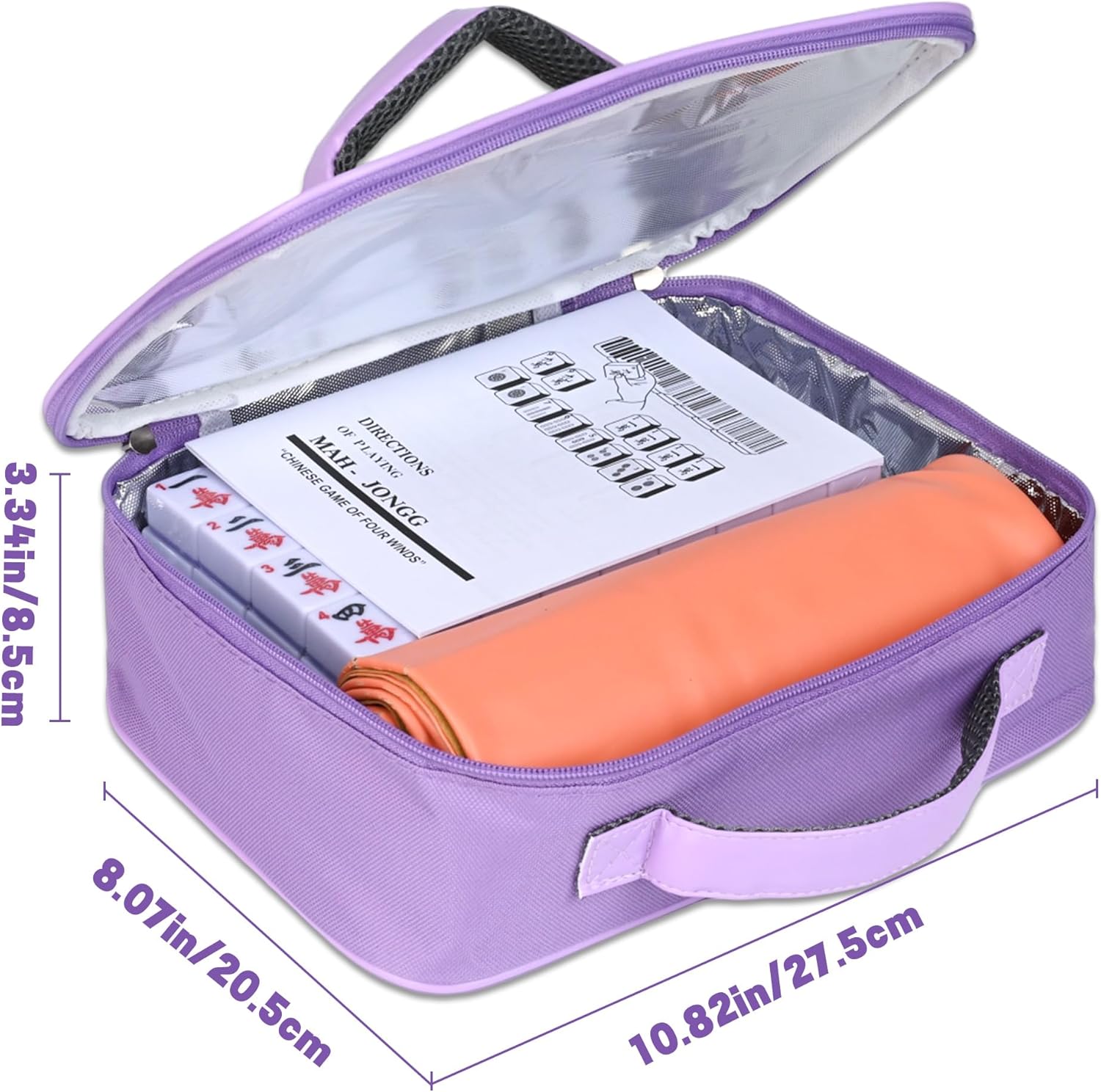 Chinese Small Mahjong Set, 144 Numbered Melamine 1.17" Size Tiles(Purple) and 8 Blank Tiles, with Carrying Travel Bag, English Instruction, Mahjong Mat, Pro Complete Mahjongg Game Set (Majiang)