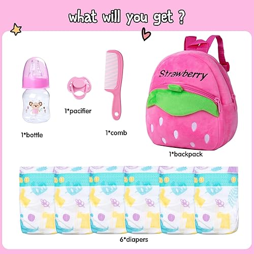 Miniatura 2 de Reborn Baby Doll - Juego de accesorios para pañales de 10 piezas, juego de alimentación y cuidado de muñecas de bebé, incluye mochila, pañales,
