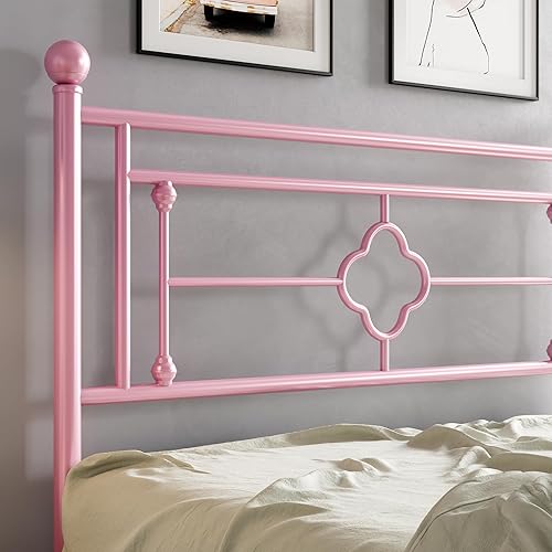 Miniatura 56 de HOOMIC Base de cama de plataforma metálica de tamaño individual de 14 pulgadas con estilo victoriano vintage, cabecera y estribo de hierro