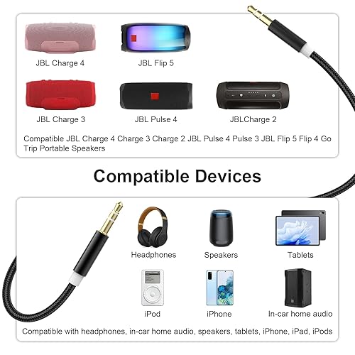 Miniatura 10 de Cable de audio estéreo de 0.138 pulgadas (0.138 in) de nailon trenzado de macho a macho de alta fidelidad, cable de audio de 18 compatible con