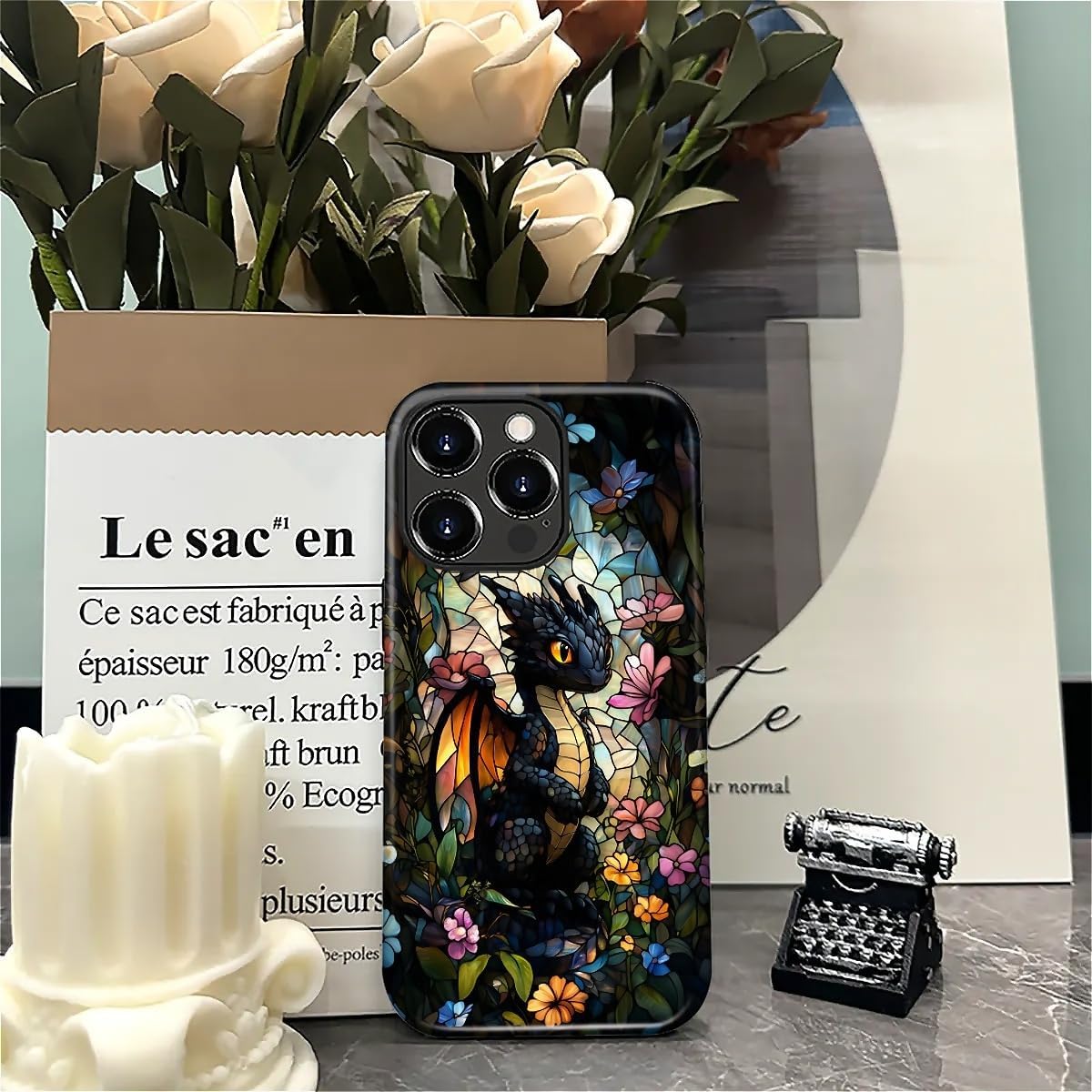 Case for iPhone 16 Pro Max, 2 in 1 PC Hard Shell & Silicone Inner Bumper, Anti-Scratch Full-Body Cover Shockproof Slim Design- Gothic Black Dragon image 5