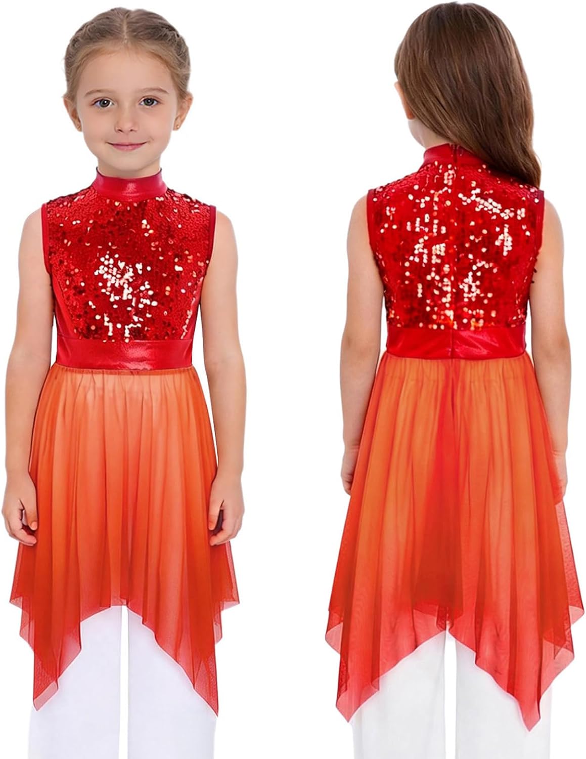 Loyan Praise Dance Tunic Dress for Girls Sequins Liturgical Worship Costume Church Robe Lyrical Dancewear