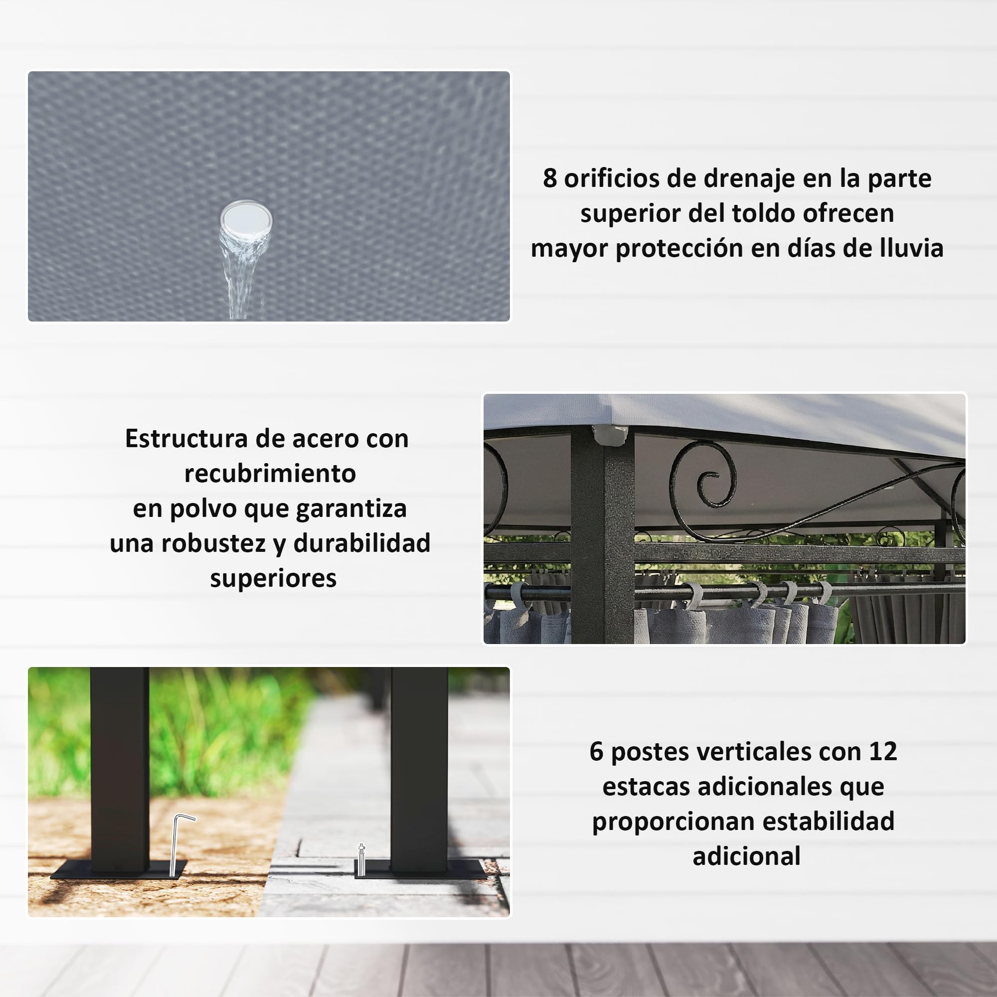 Outsunny Cenador para Jardín 3x4 m, Pabellón de Jardín, Gazebo con Doble Techo, 6 Paredes Laterales, Estructura Metálica, Drenaje, Carpa para Exterior, Terraza, Patio, Gris Oscuro