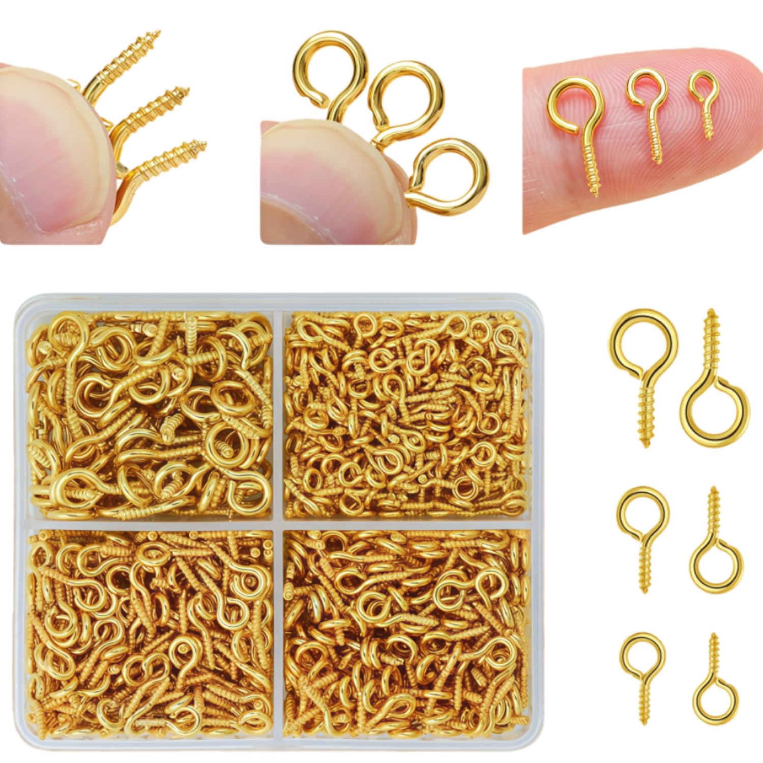 800Pcs Gold Screw Eye Pins Kit, 4mm 5mm 6mm Mixed Sizes Small Eye Screws, Metal Eye Hooks for Jewelry Making Supplies, DIY Crafts, Handmade Projects
