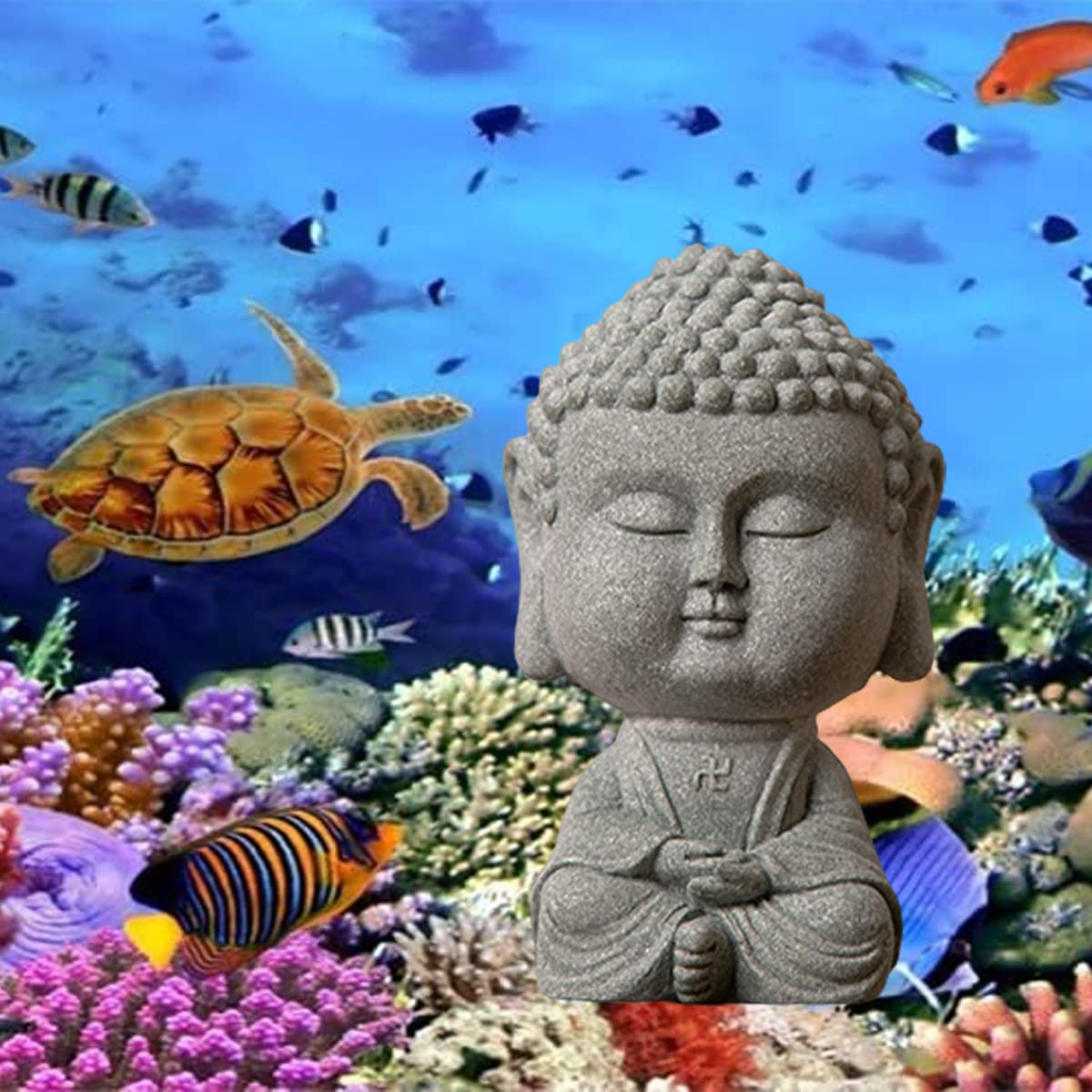 livelyfish Buddha Fish Tank Decorations Aquarium Sandstone Buddah
