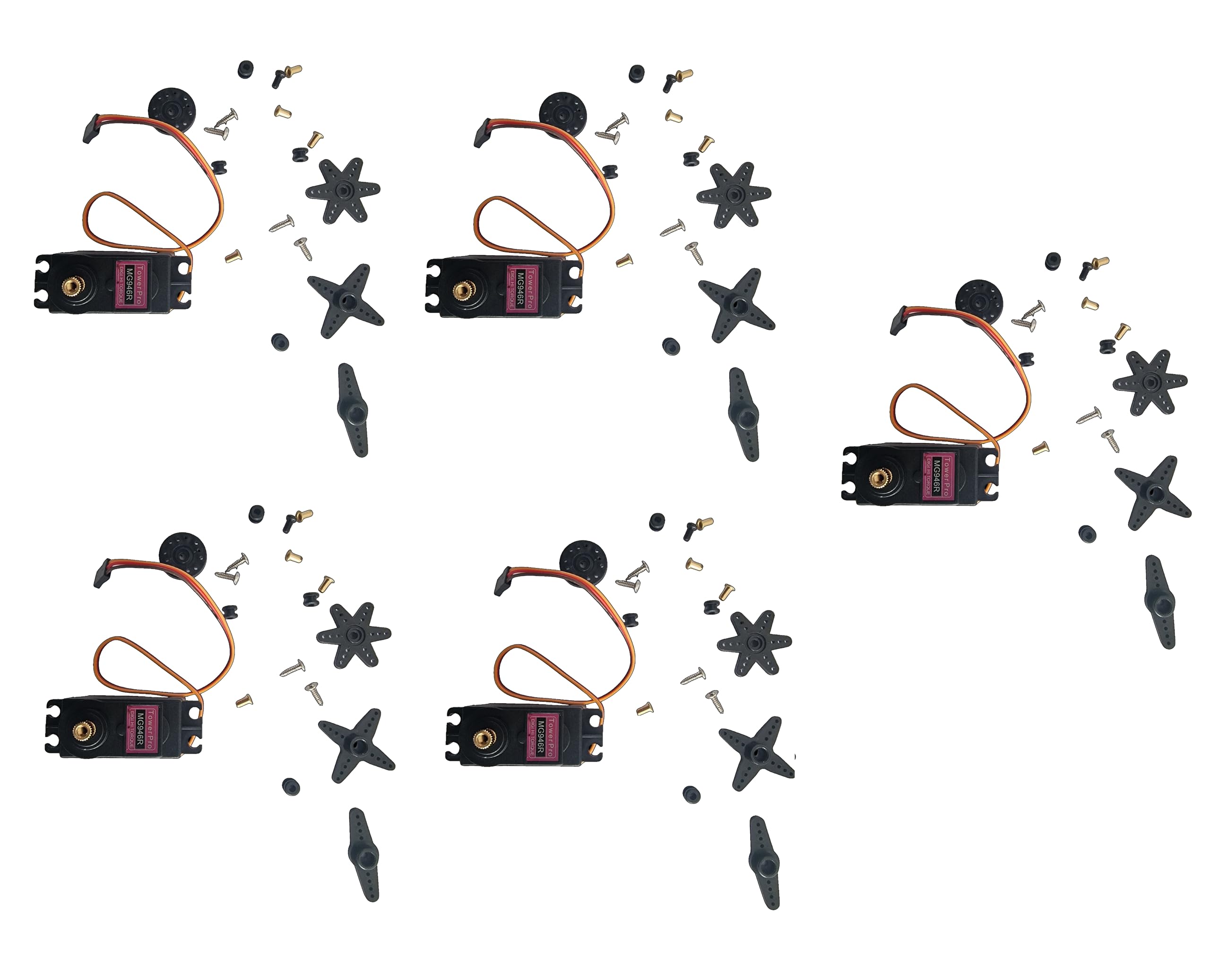 5 x MG 946R Servo Motore Digitale ad Alta Coppia con Ingranaggi Metallici, Include Accessori di Montaggio e Cavo