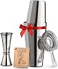 Cocktail Shaker Boston Shaker Set: Professional Weighted Martini Shakers, Cocktail Strainer and Japanese Jigger | Portable Bar Shaker Set for Drink Mixer Bartending | Exclusive Recipes Cards Silver