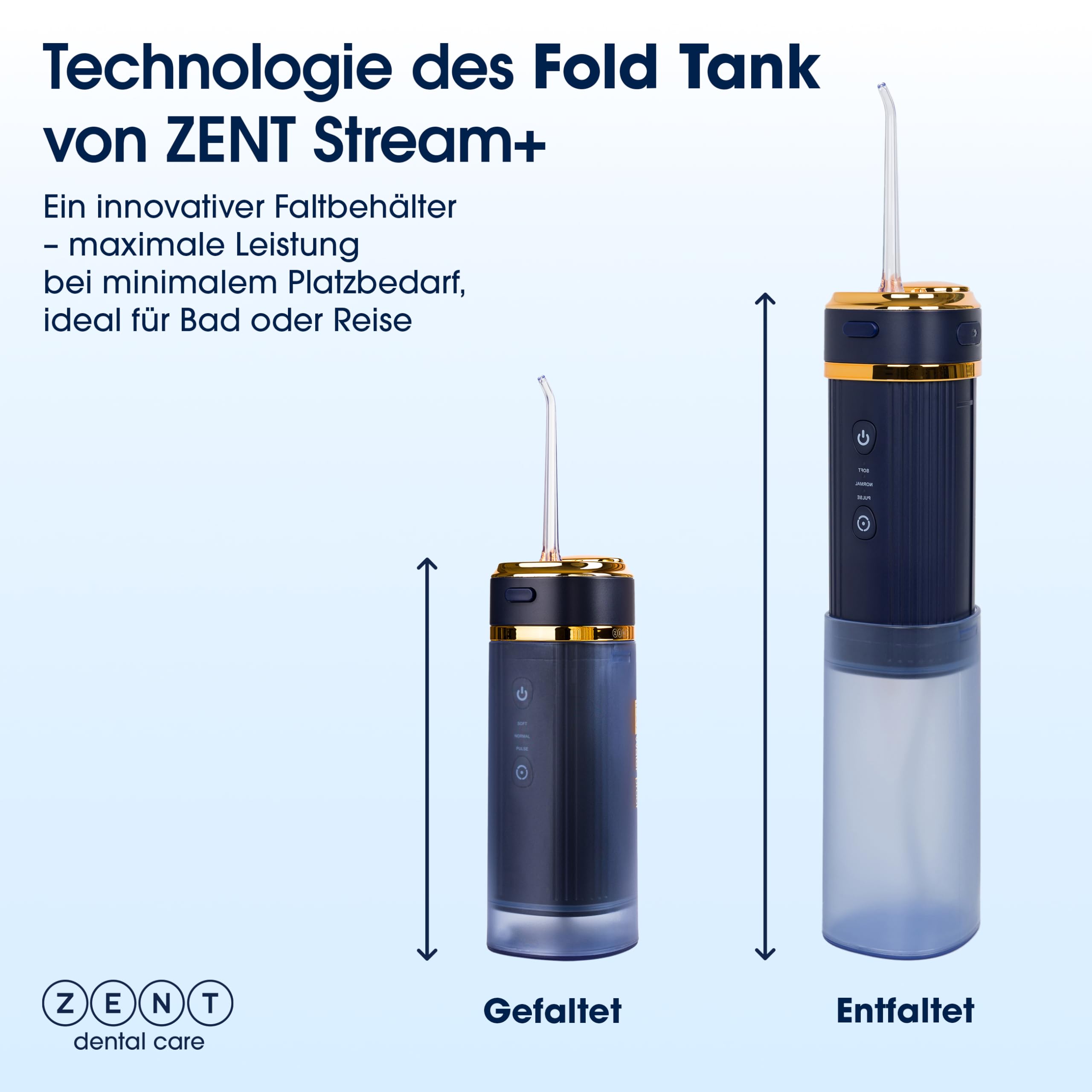 ZENT Munddusche kabellos Water Flosser mit 3 Aufsätzen Rosa | Die Munddusche bietet 360°-Rotationstechnologie, einstellbaren Wasserdruck, IPX7 Schutz und Zahnsteinentferner