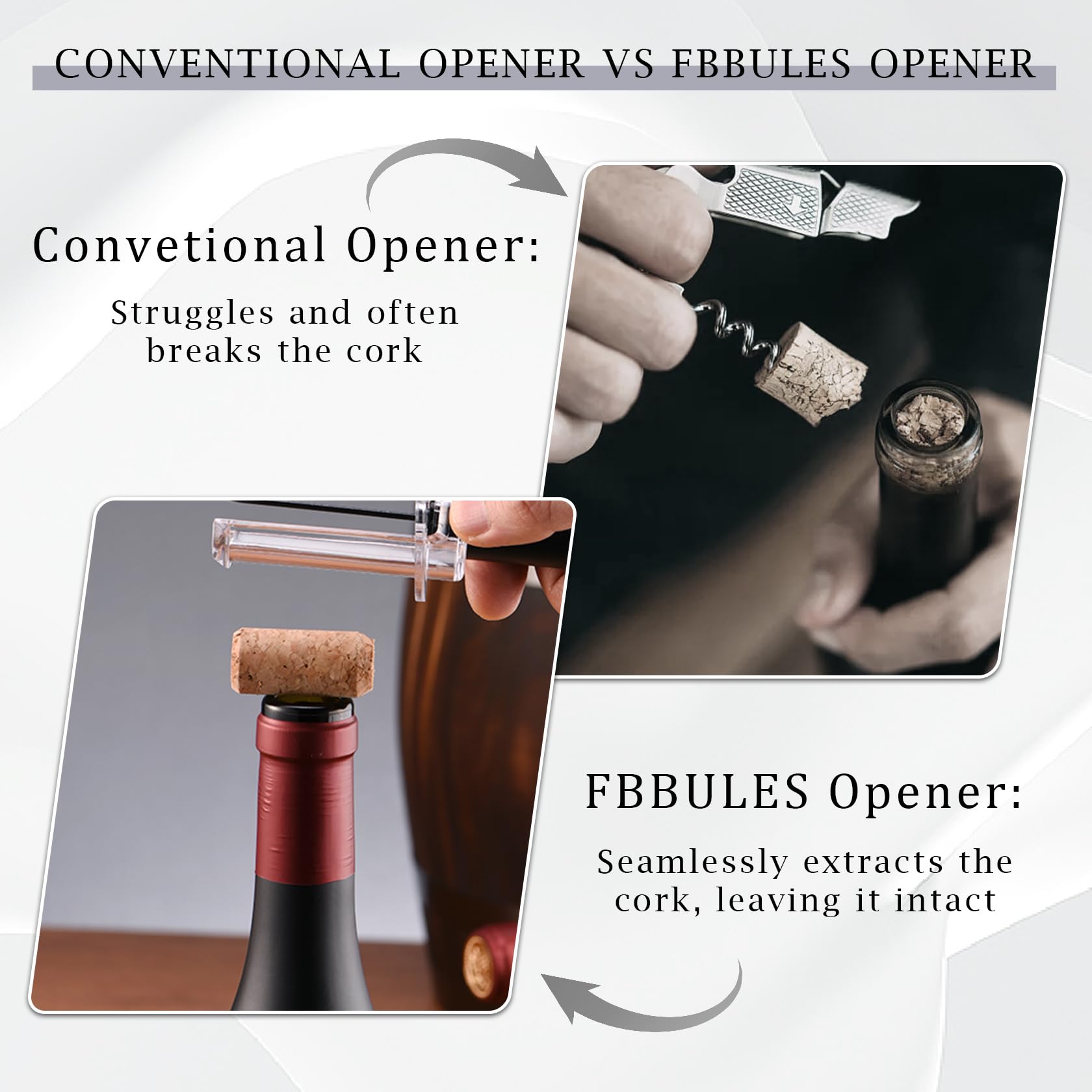 Cavatappi Vino Pressione Aria con 2 Tappi Bottiglie Riutilizzabili, Apribottiglie a Pompa Rapido e Facile da Usare, Professionale Accessori Vino per Casa, Raduni e Regalo