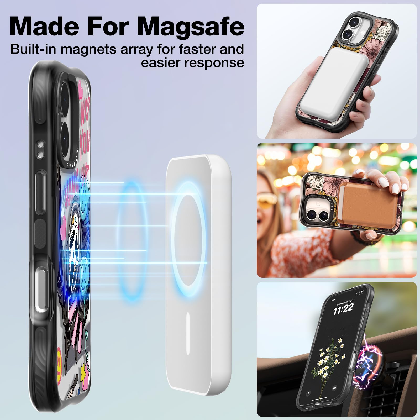 Rosarnnah Bonita funda para iPhone, compatible con Magsafe, protección contra caídas de grado militar de 20 pies, a prueba de golpes, divertido diseño de esqueleto para iPhone (6.1 pulgadas), color