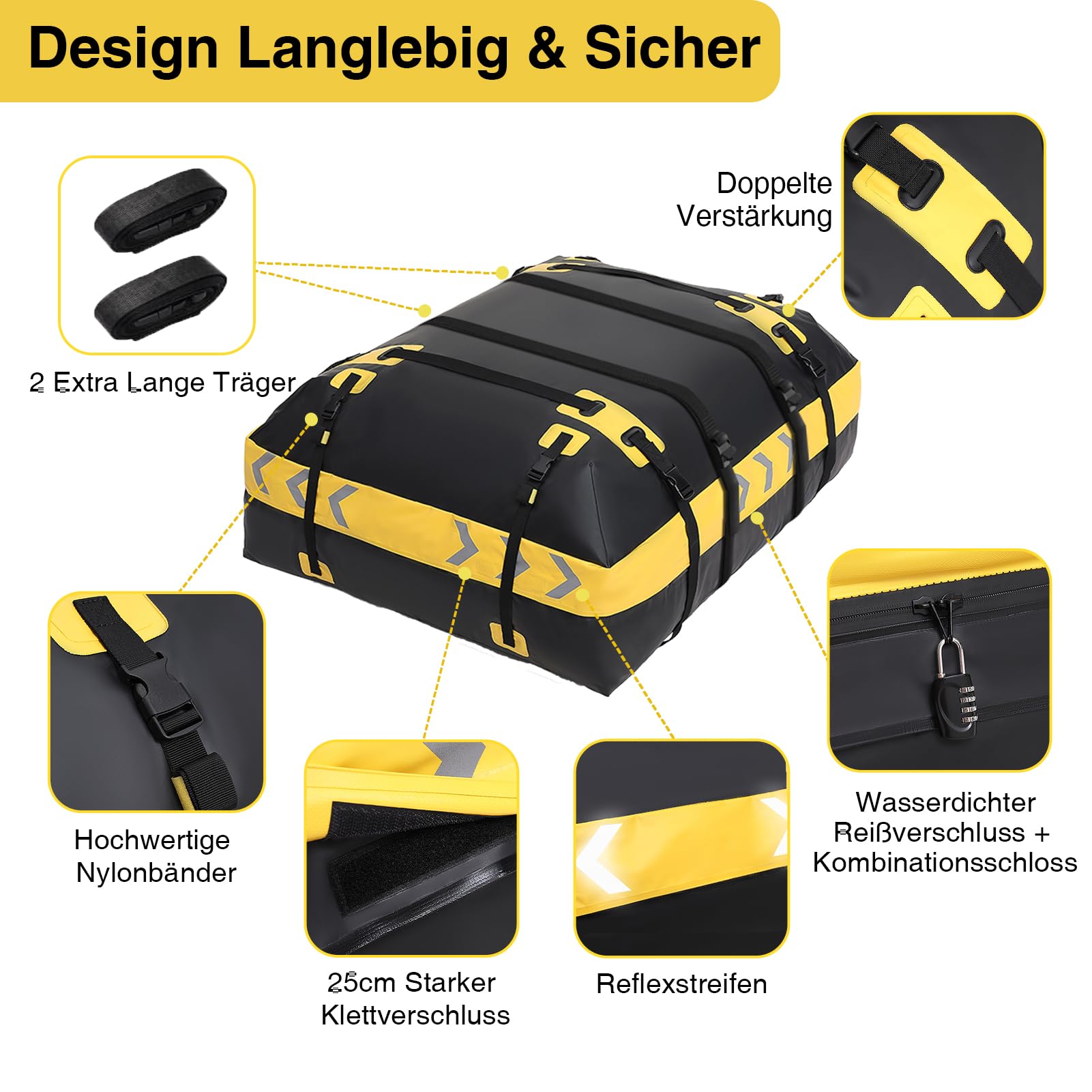 JOBYNA Auto Dachbox Faltbare, 15 Kubikfuß/ 425L PVC Dachkoffer Gepäckbox 2026 Upgrade 100% Wasserdichter Dachtasche, Dachgepäckträger Tasche für Autos mit Kombinationsschloss, Aufbewahrungstasche