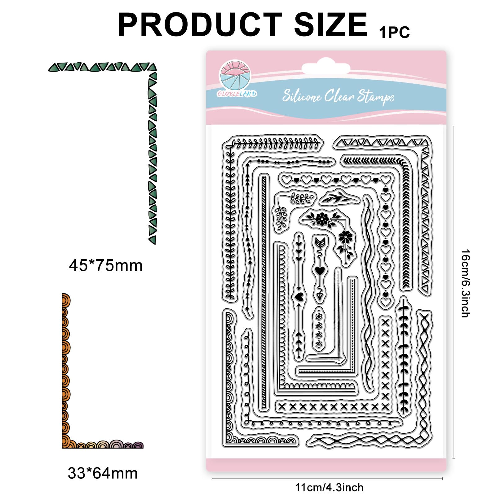 Timbro Trasparente per Scrapbooking con Angoli a Cuore e Bordo Pizzo in Silicone GLOBLELAND