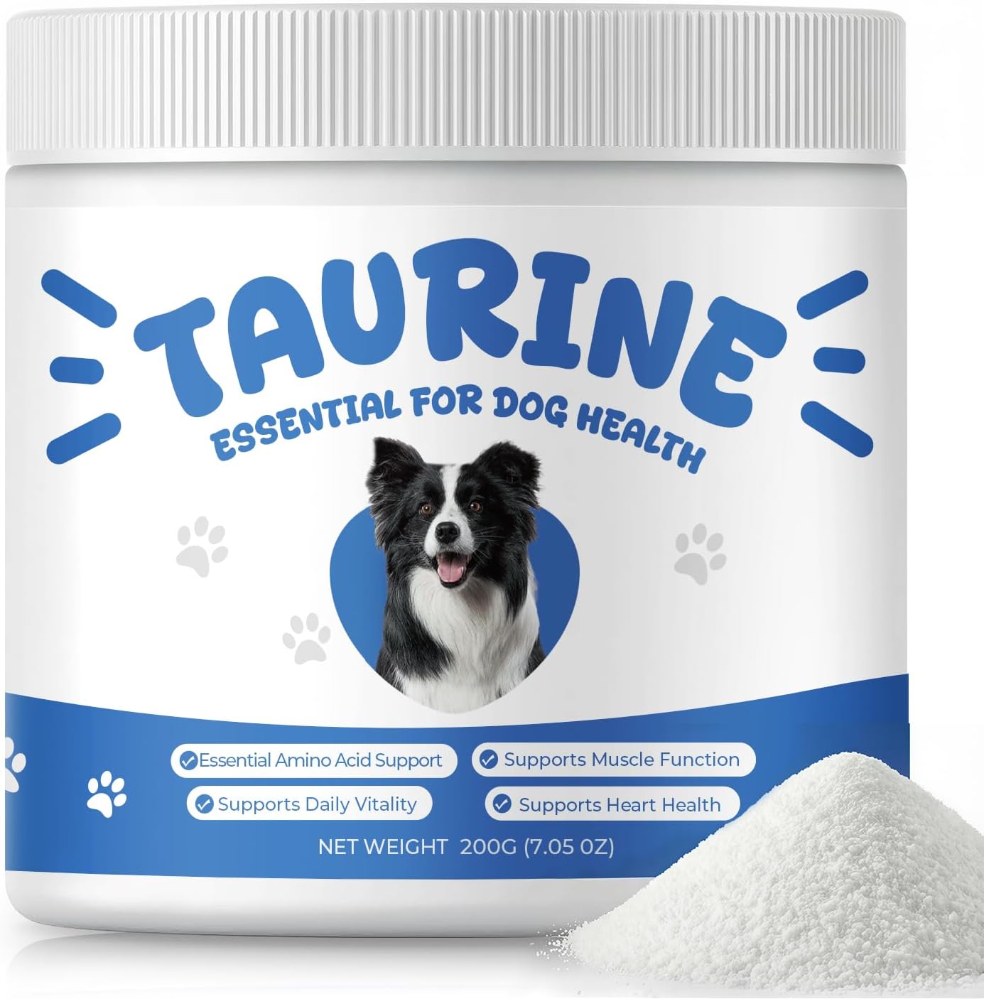 Taurine Powder Supplement for Dogs, Amino Acid Support for Heart Health & Muscle Function, Daily Canine Nutrition Powder (200 g)