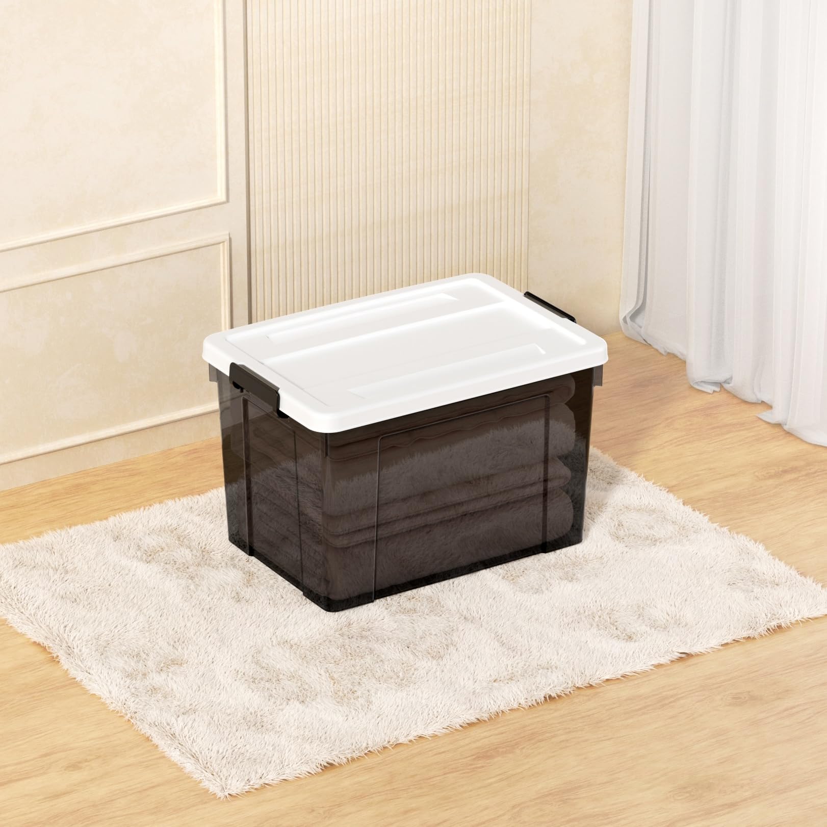 Cetomo Opbergdozen van 90 x 6 stuks, plastic opbergdoos met deksels, organiserende container met handvat en veilige sluitgespen, stapelbaar, nestbaar, draagtas voor thuiskantoorkleding, 90L-6 stuks