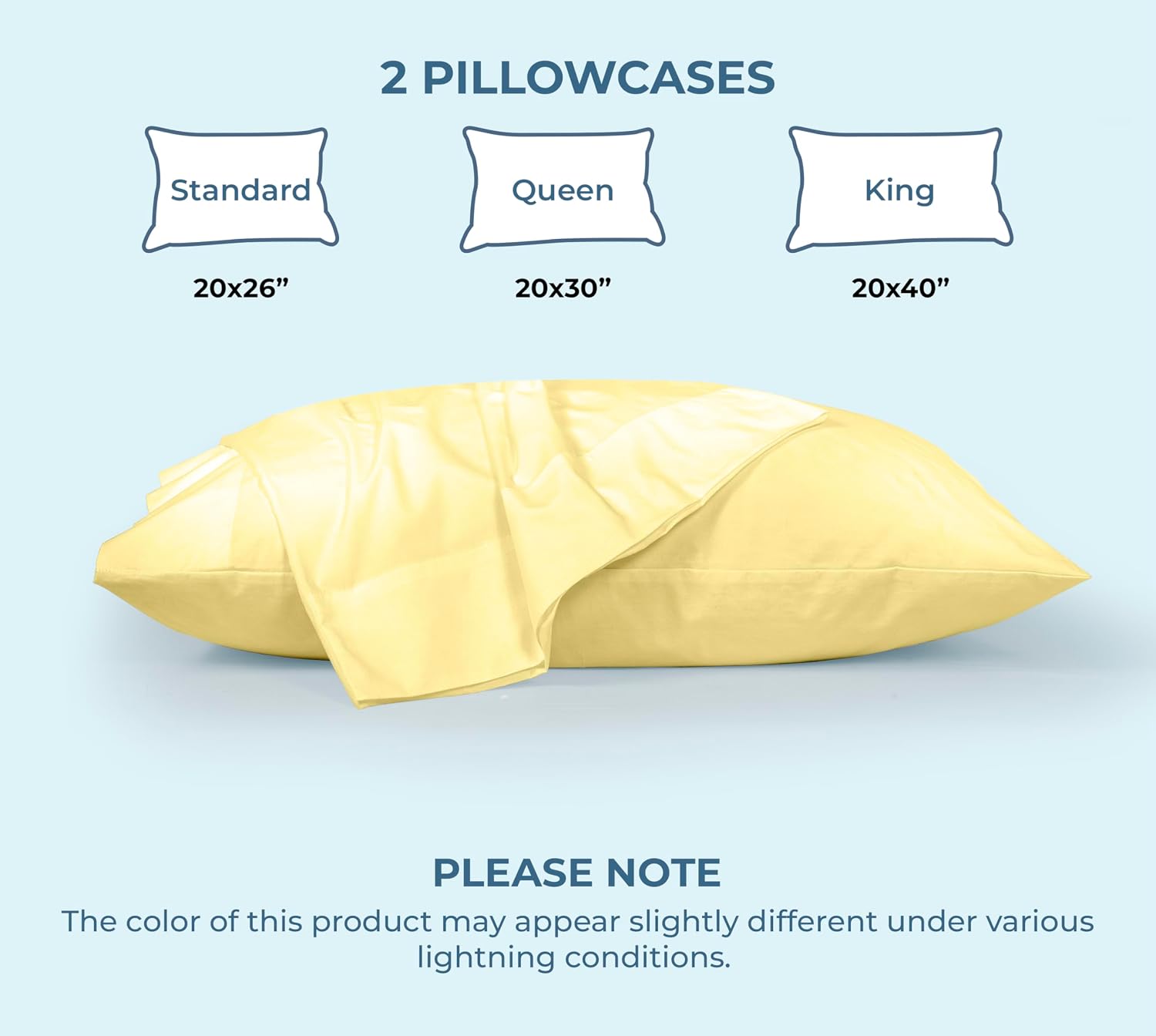 ROYALE LINENS 100% Organic Cotton Percale Pillowcases Set of 2 - Standard Size Percale Pillowcase - Standard Set of 2 Pillow Cover - Breathable, Cool & Crisp Pillow Cases (20"x26", Yellow)