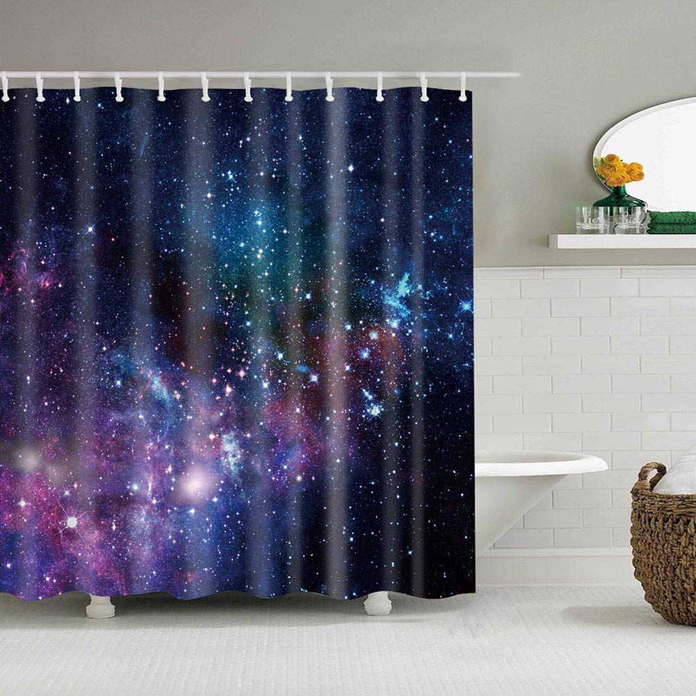 BOYOUTH Stars in Outer Space Pattern Digital Print Purple Shower Curtains for Bathroom Decor,Polyester Waterproof Fabric Bath Curtain with 12 Hooks,70x70-Inch,Multicolor โ image 1