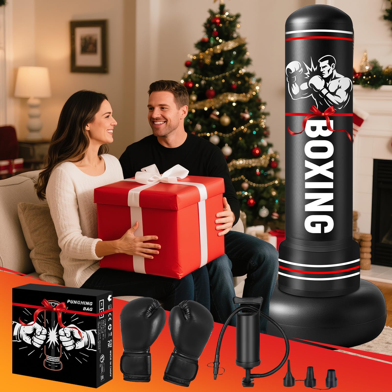 Qoosea Saco de Boxeo Adulto, 190cm Bolsa de Boxeo Inflable de Pie con Guantes, Mujeres Hombres Stand Kickboxing Bolsas, Punching Ball Estable para Karate MMA Taekwondo Thai Fitness