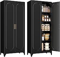 POLUP 75 Inch Tall Metal Pantry Cabinet with Adjustable Shelves & Doors - Black Freestanding Kitchen Storage Cupboard