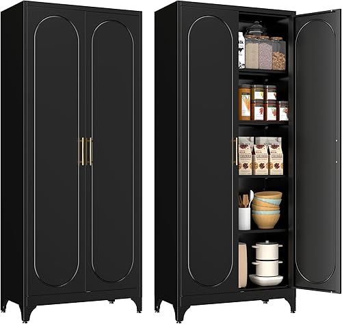 Miniatura 12 de Armario de almacenamiento de metal con puertas y estantes, armario de despensa de cocina de 75 pulgadas de alto, armarios de despensa para