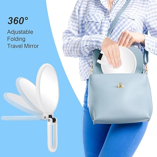 Miniatura 10 de Espejo de aumento de 30x, espejos de mano de viaje con asa, espejo de mano de doble cara con aumento de 1 x 30X y mango  soporte ajustable, espejo