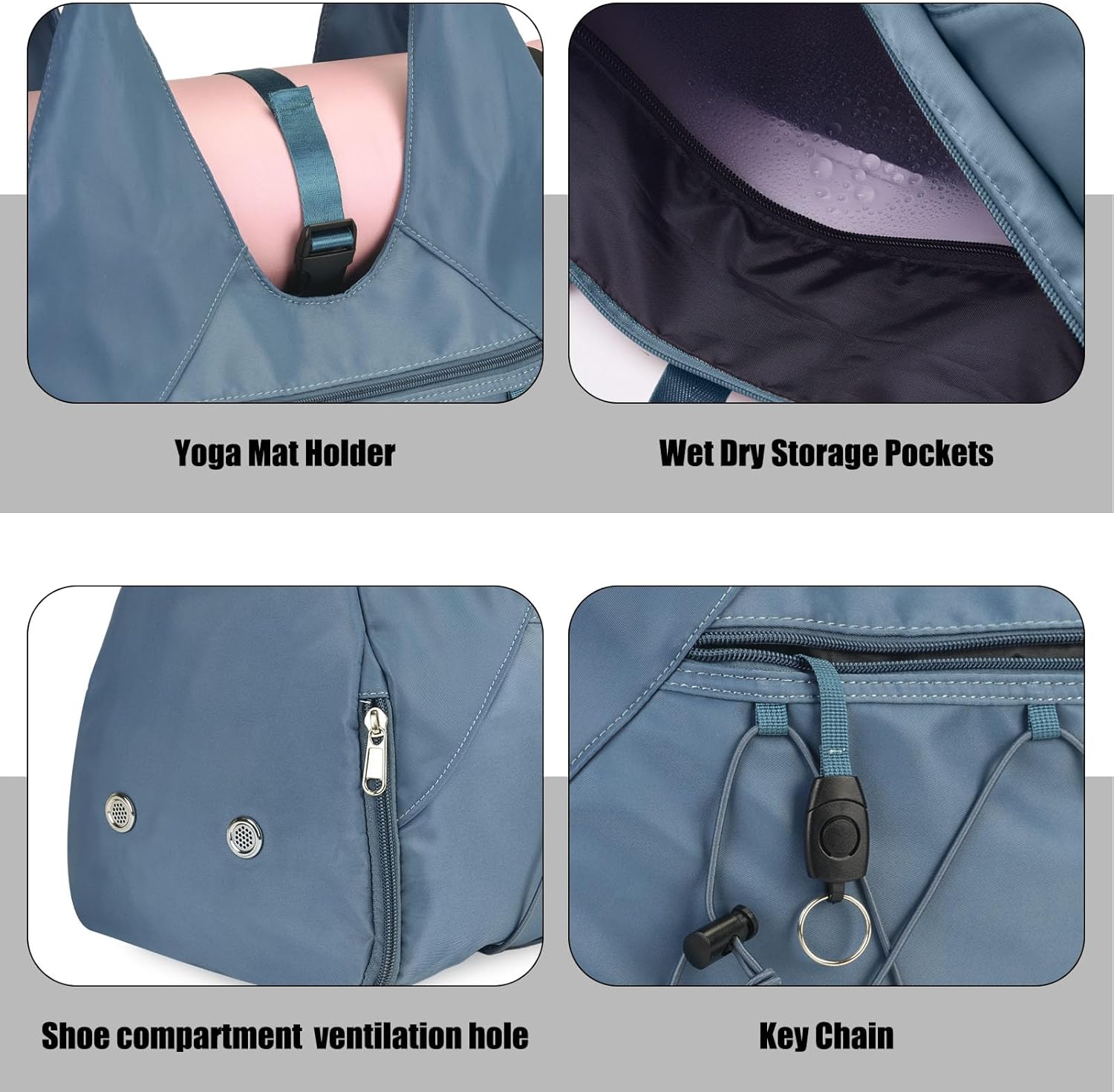 Forestfish Gym Bag For Women With Yoga Mat Holder & Shoe Compartment & Wet Dry Storage Pocket & Adjustable Strap - Image 5