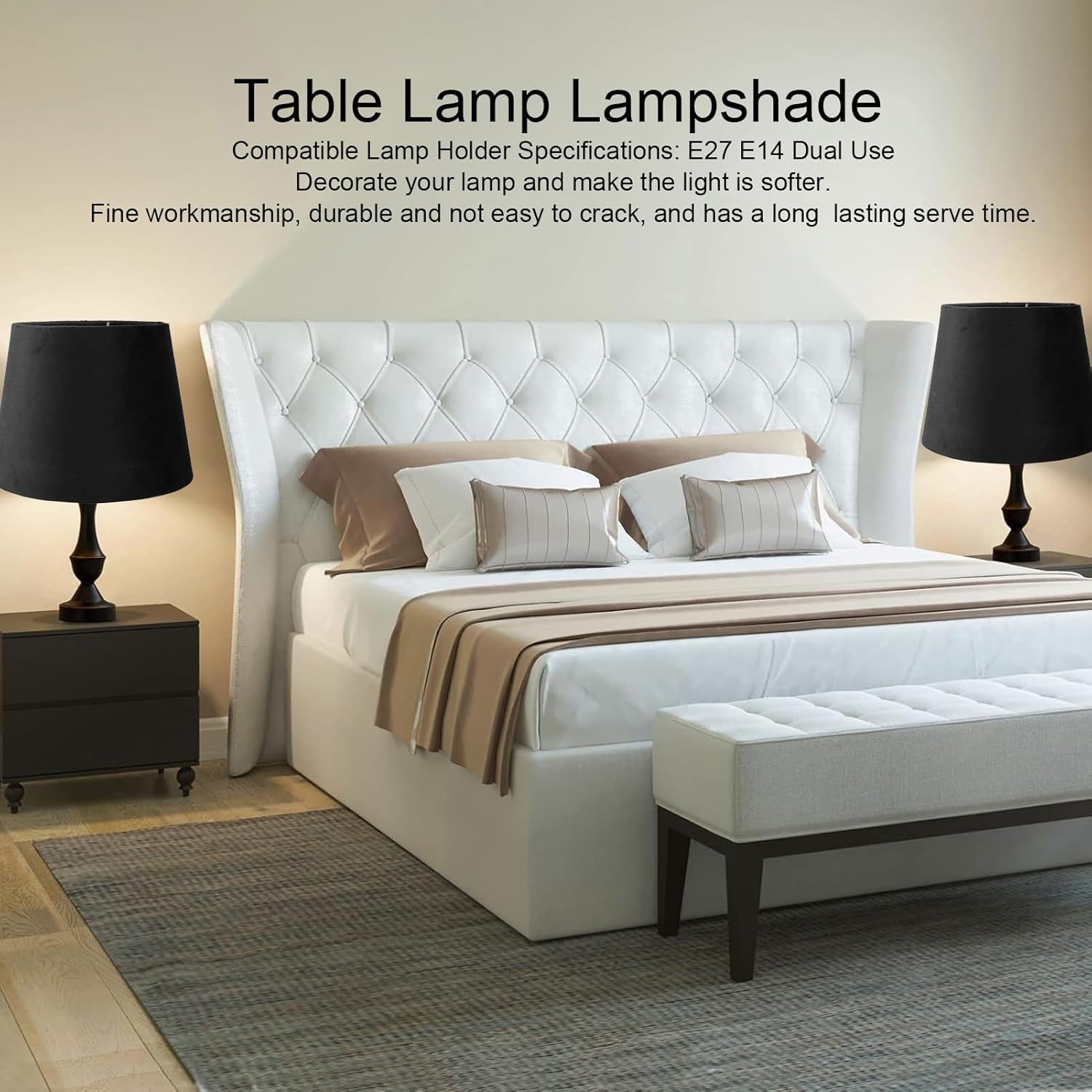 Fabric Lampshade, Small Tapered Replace Lamp Shade Fabric Lamp Shade Lamp Shades For Table Lamps E27 E14 (Black)