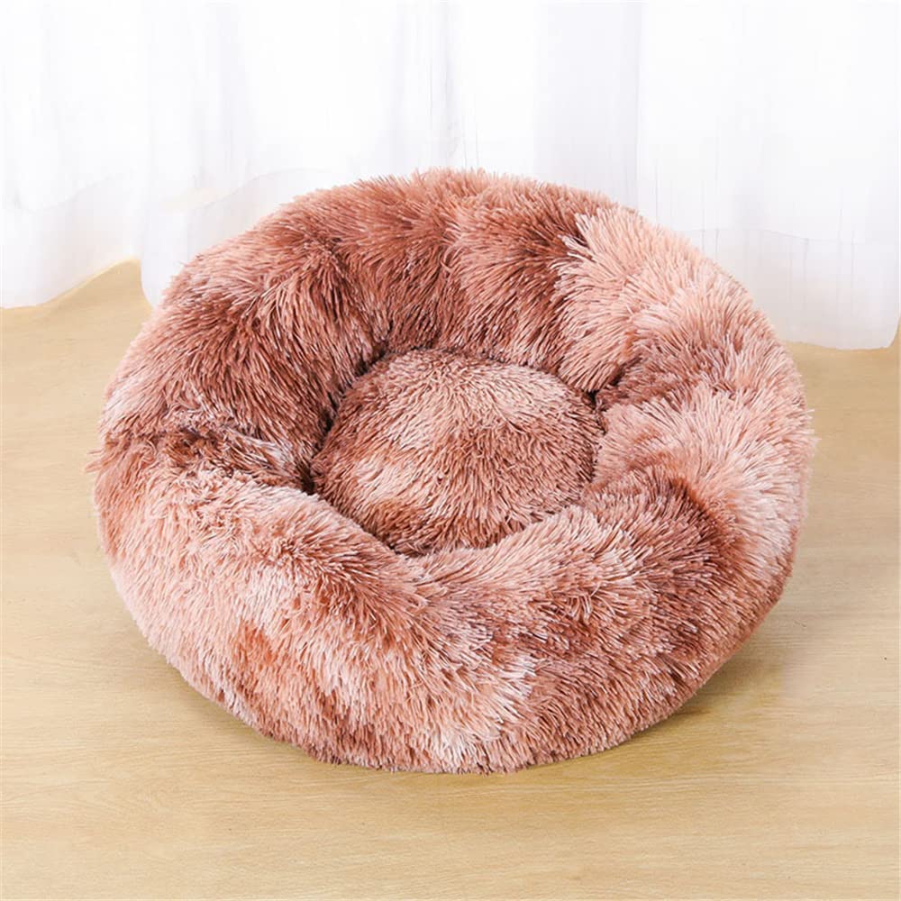 Lukery Dog Cat Donut Bed, Fluffy Plush Puppy Kitten Cuddler Round Bed, Warm and Soft Pet Cosy Anti Anxiety Beds for Small/Medium/Large Dogs (80CM,camel)