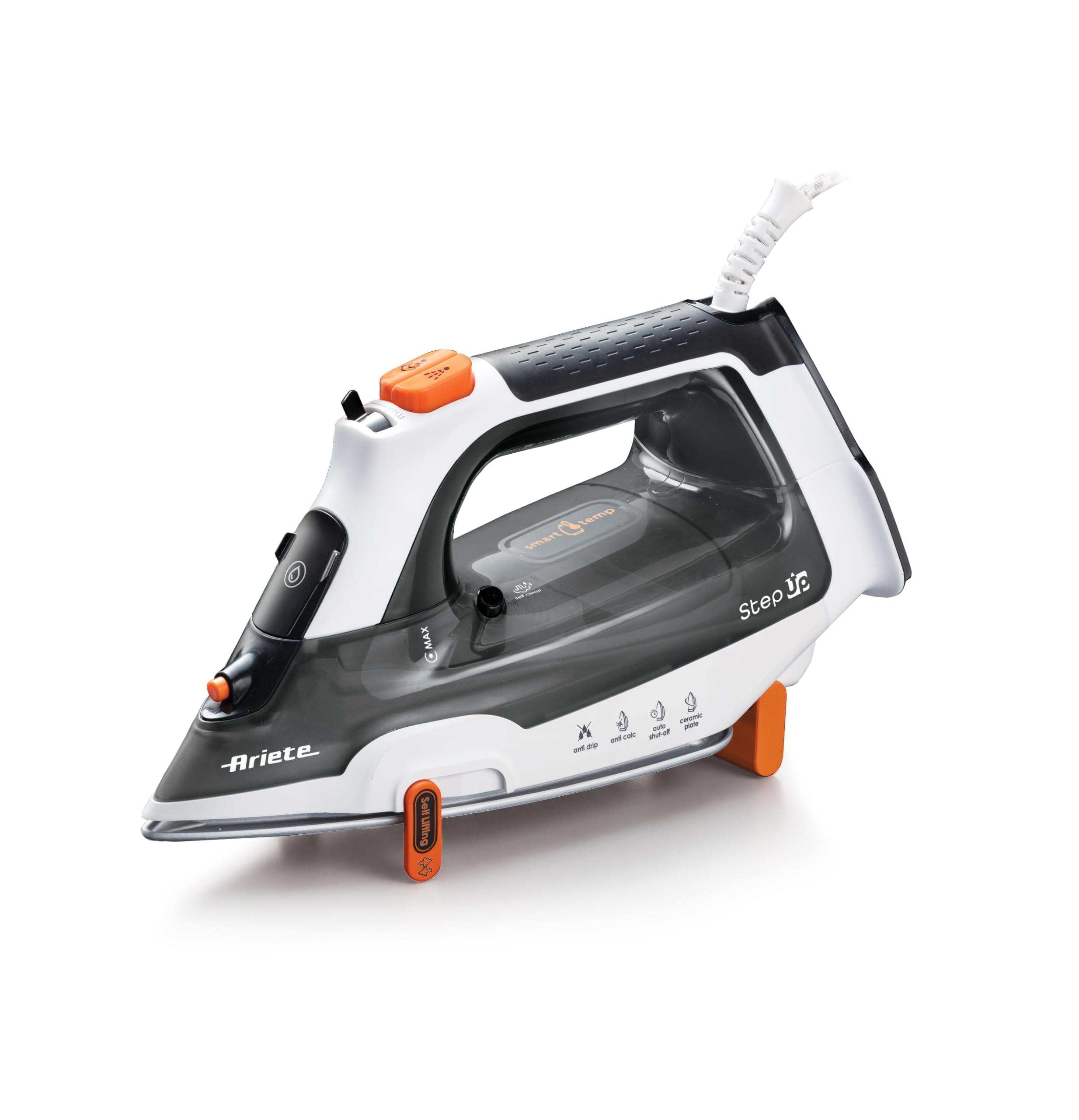 Ariete 6190 Step UP, Ferro da stiro intelligente, Piedini intelligenti, Piastra in ceramica Ultraglide con 57 fori, Serbatoio 320ml, 2400W, Vapore continuo 30g/min