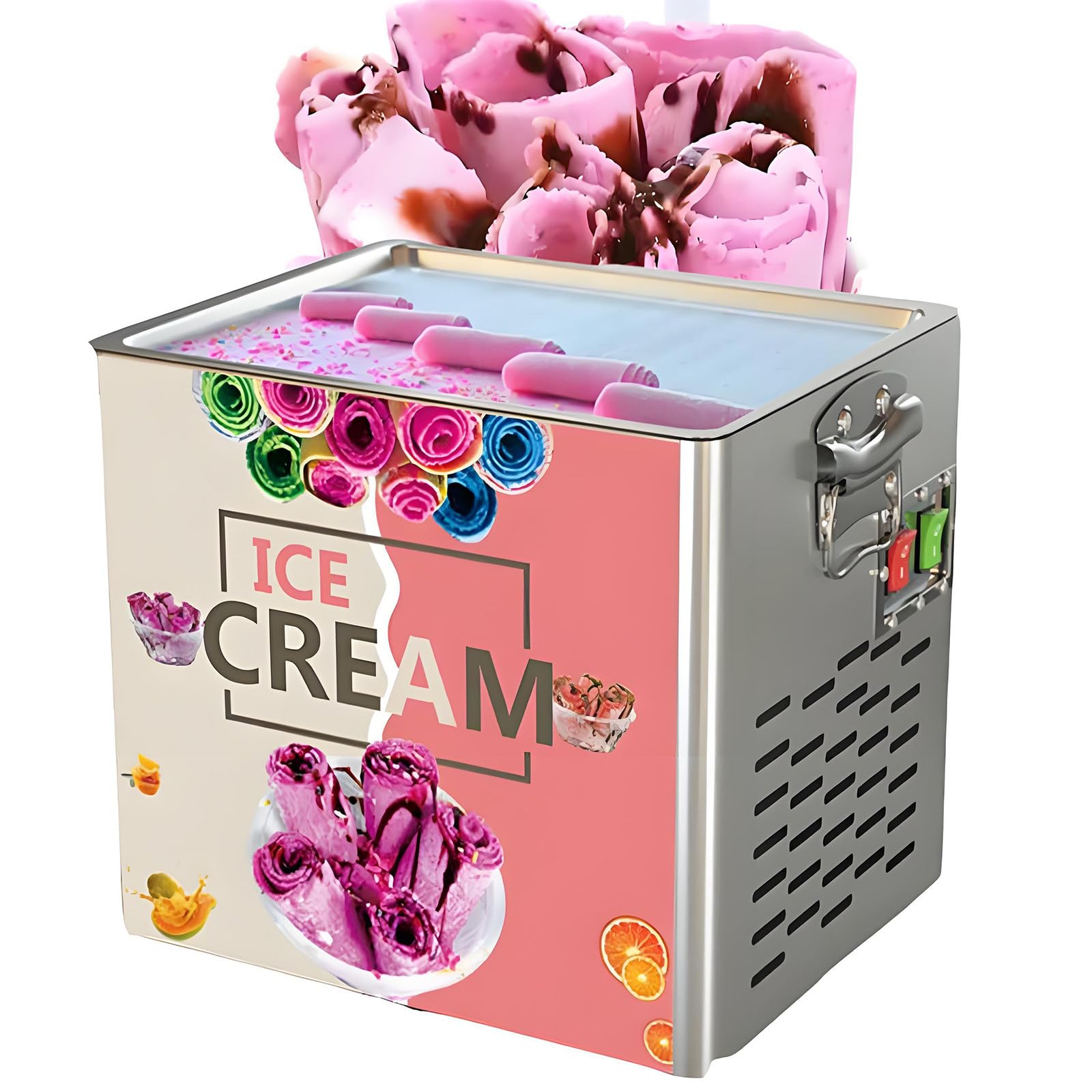 HuanSebesity 330w Stainless Steel Rolled Ice Cream Machine,Manual Fried Ice Cream Roll Maker with 2 Premium Scrapers,Instant Rapid Cooling Tabletop Freezer for Sorbet Yogurt Ice Cream Home