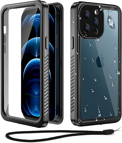 WIFORT - Funda impermeable para iPhone 12 Pro Max - Protector de pantalla integrado resistente al agua, protección contra caídas dura, a prueba de