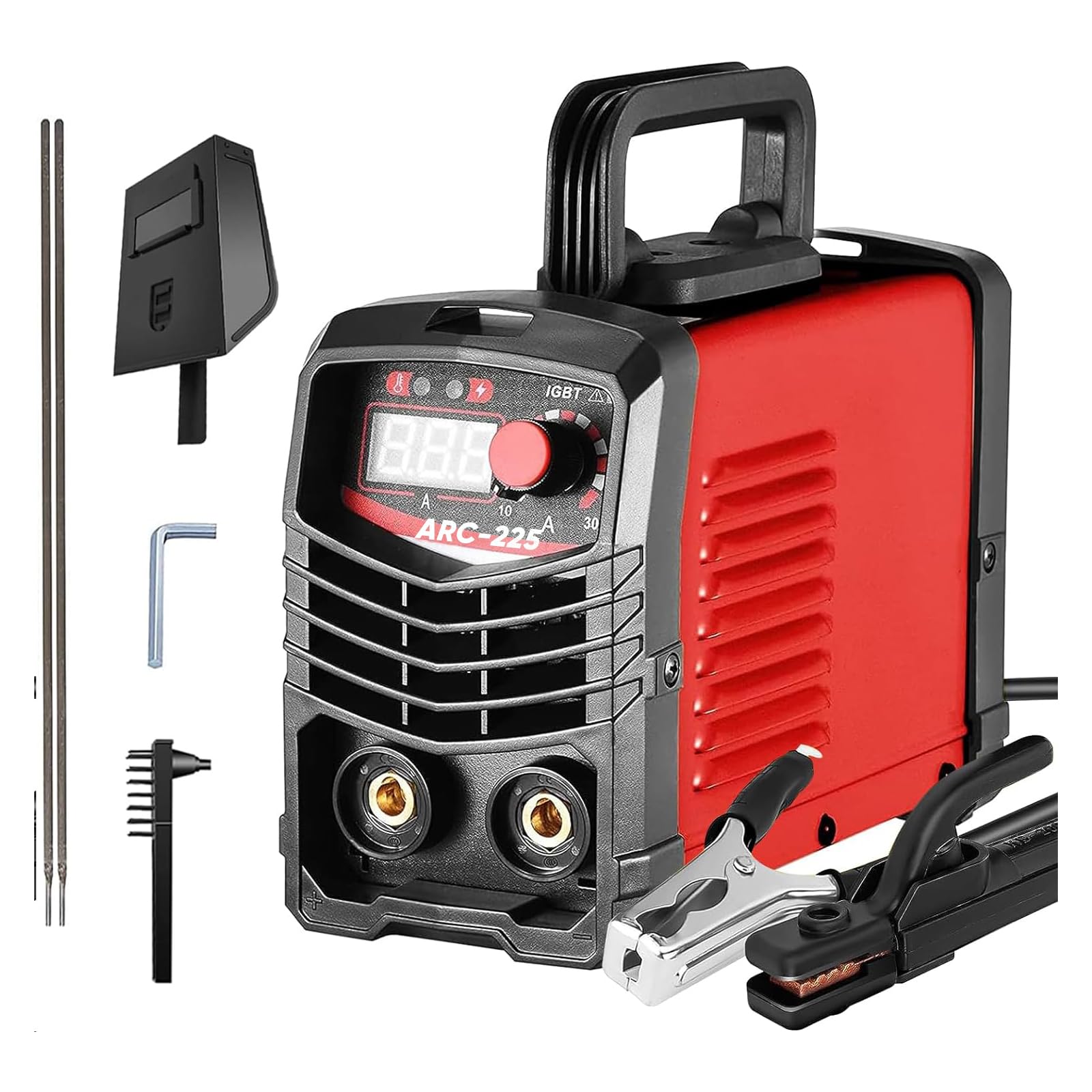 Poste a Souder ARC 220V 225A, machine à souder électrique portable IGBT avec écran digital LCD pour les soudeurs et la maintenance de divers équipements (Rouge)