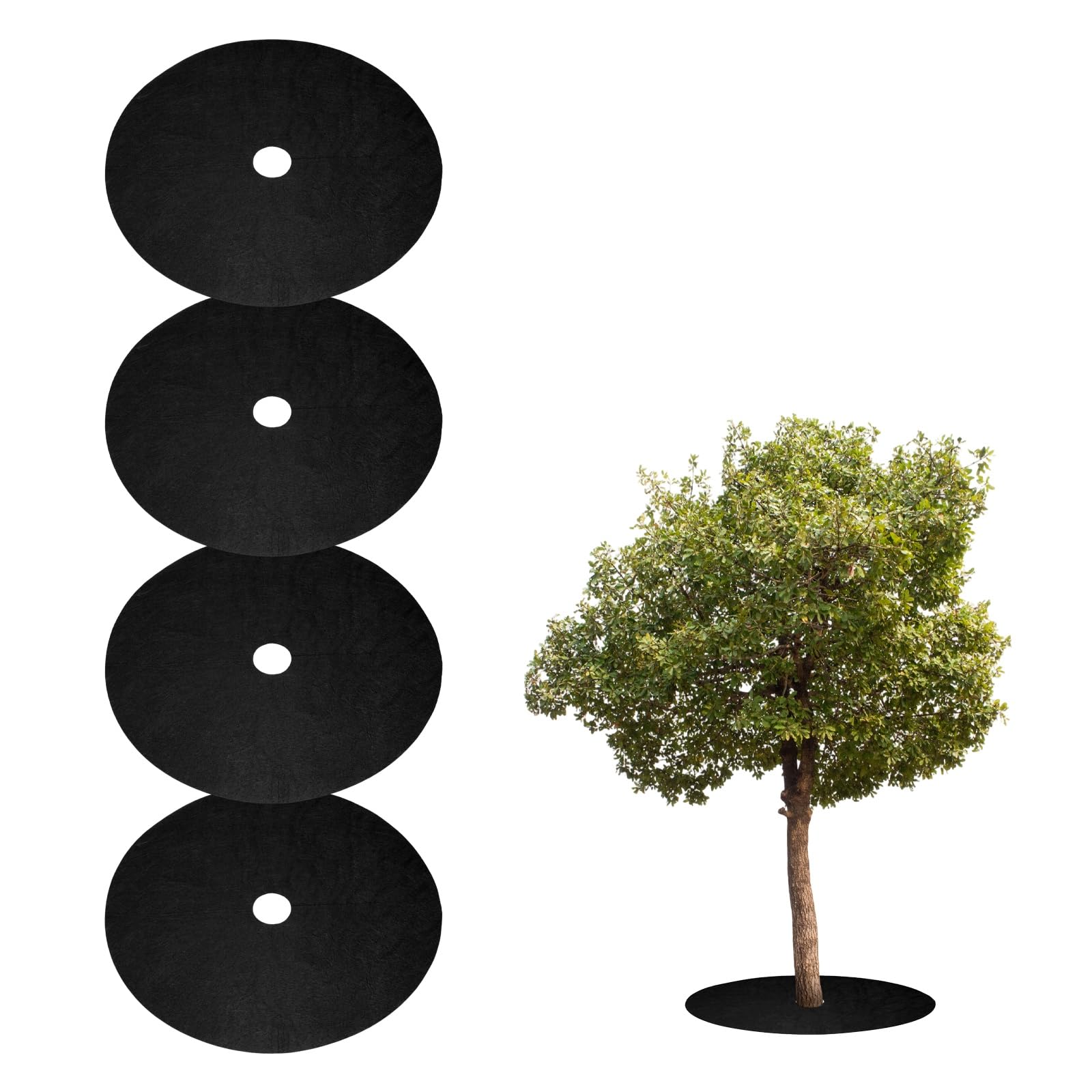 sourcing map 4pcs Tree Mulch Ring 62cm Non-Woven Round Tree Protector Weed Barrier Mat Plant Cover Rings for Weed Grass Control Root Protection, Black