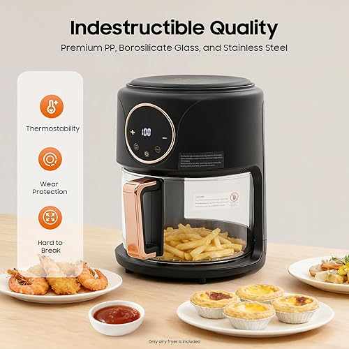 Miniatura 7 de Freidora de aire de vidrio de 3.81 cuartos de galón de 1200 W, 8-1 modos de cocción preestablecidos para cocinar papas fritas, pollo y más, freidora